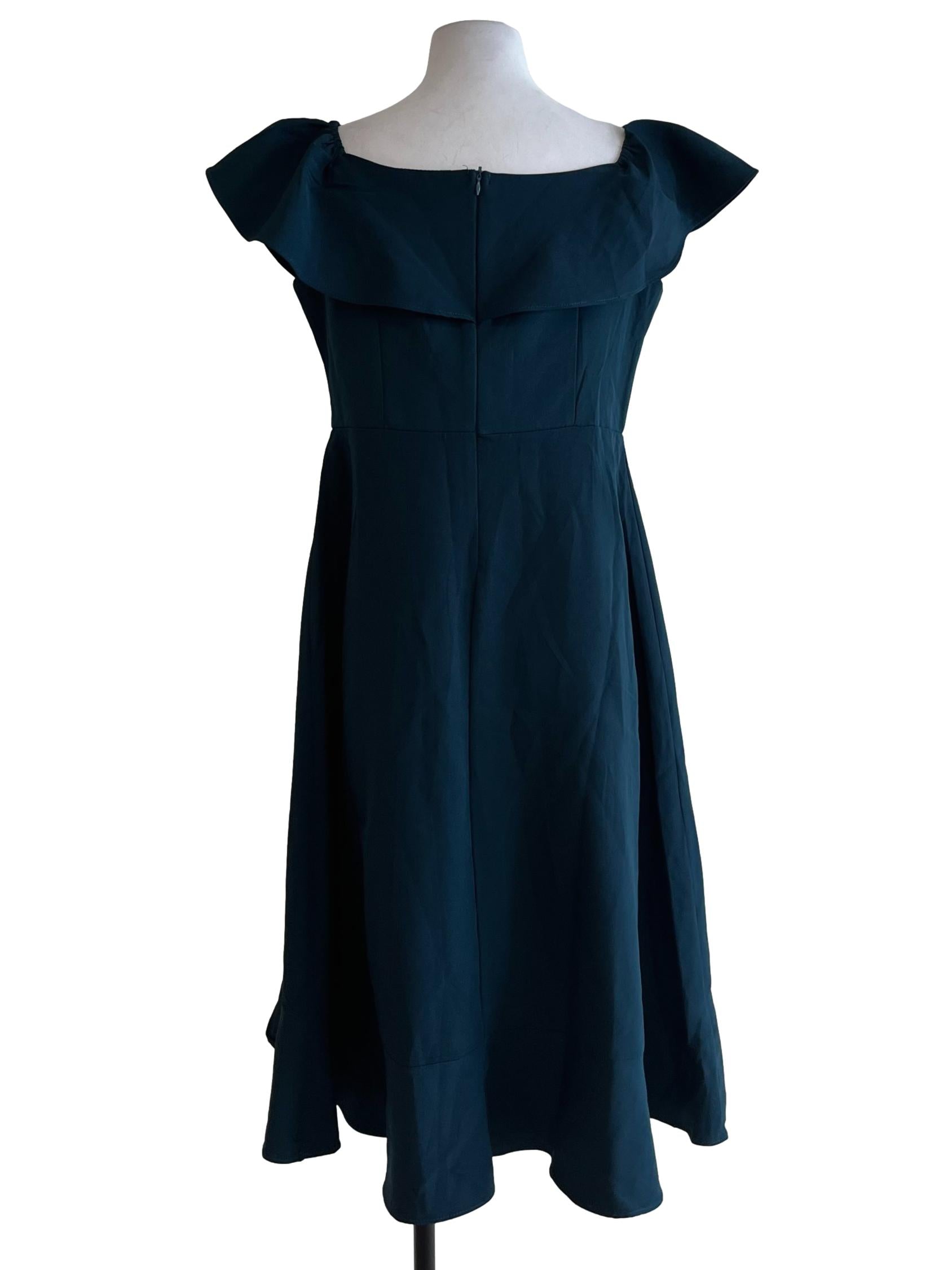 Indigo Blue Sabrina Neckline Ruffle Dress
