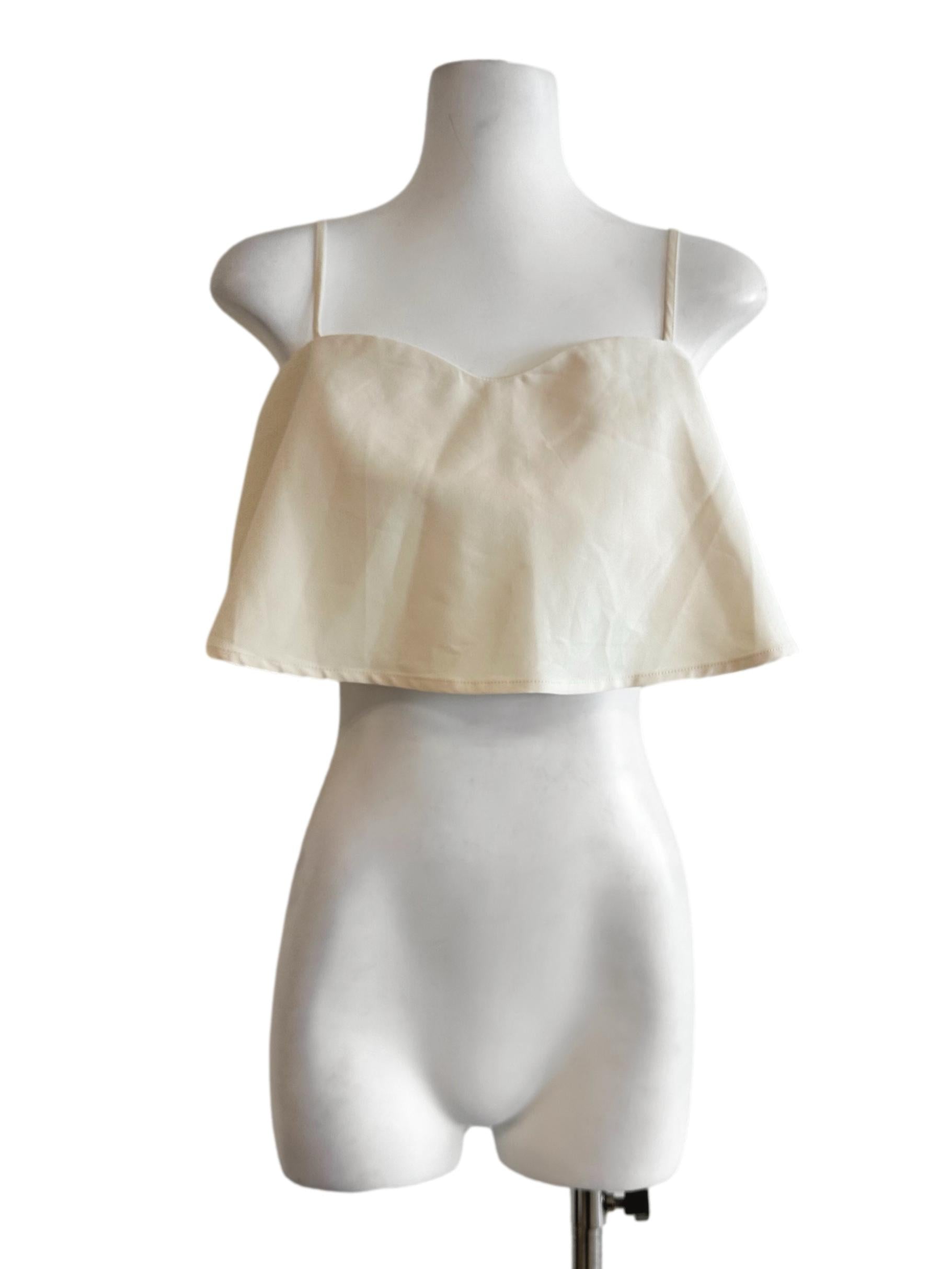 Cream White Sleeveless Cape Crop Top