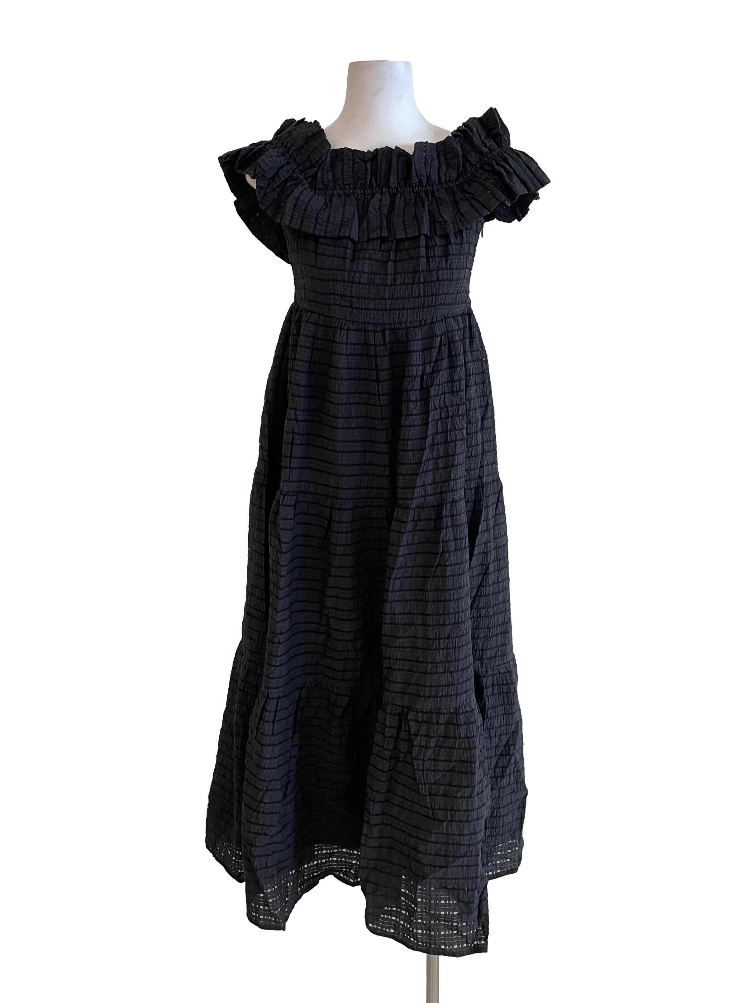 Charcoal Ruffled Texture Off Shoulder Dress