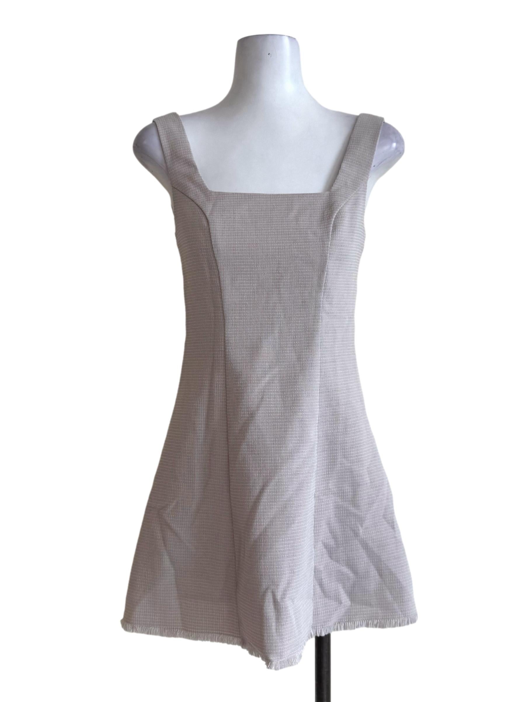 Textured Sand Beige A-Line Dress YHF