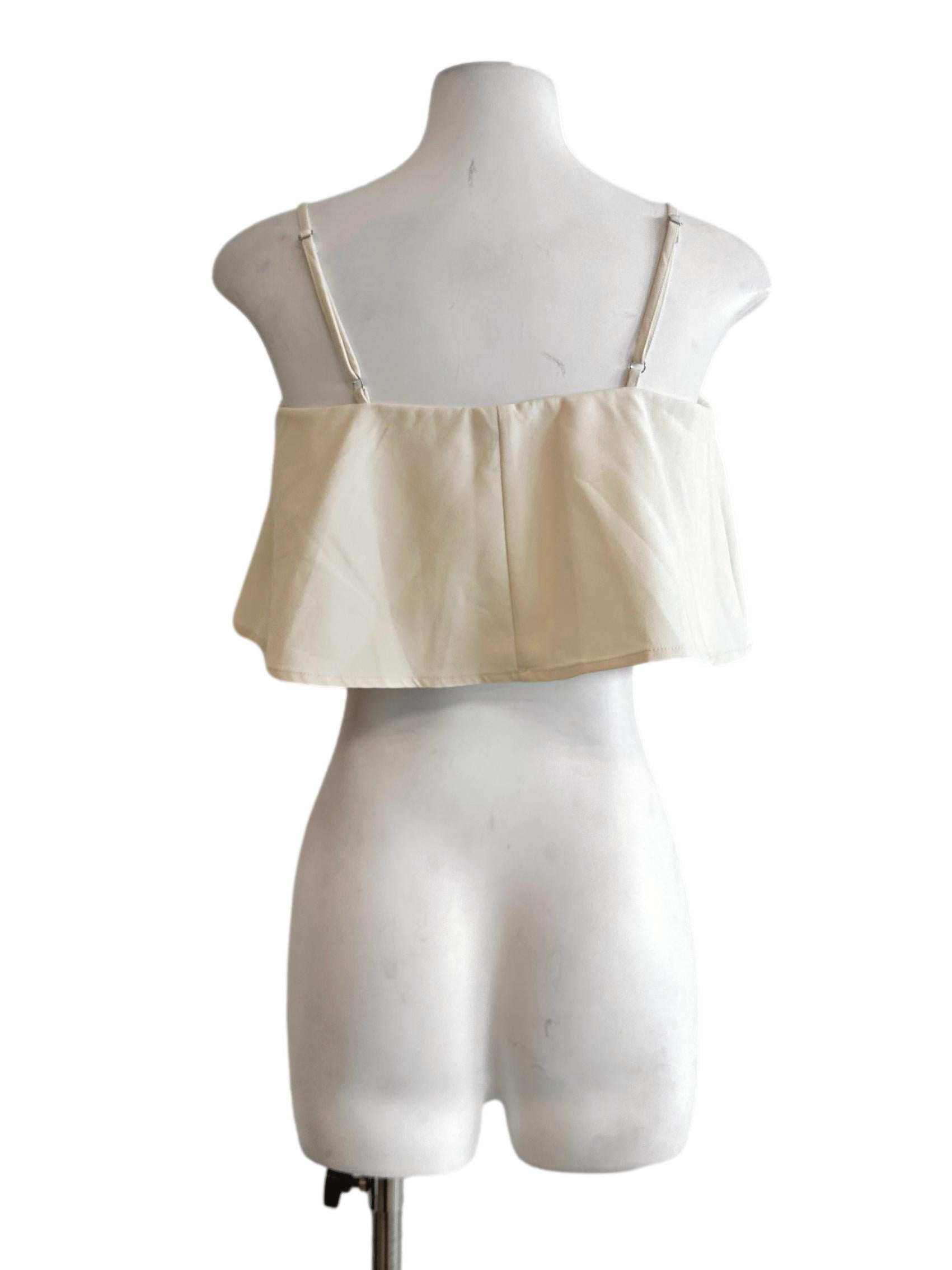 Cream White Sleeveless Cape Crop Top