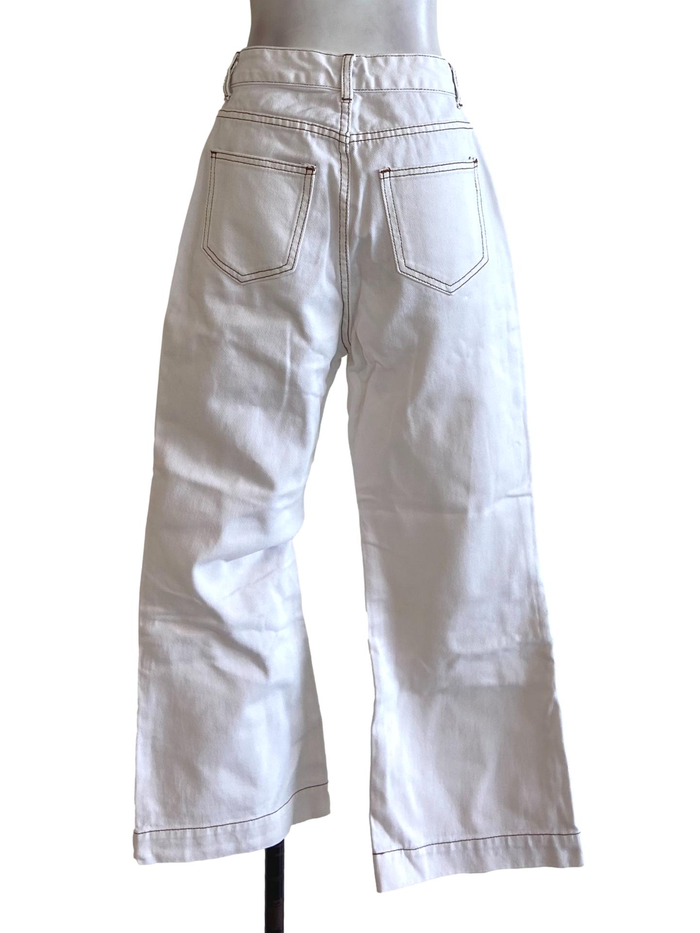 White & Brown Twill Straight Jeans Pants