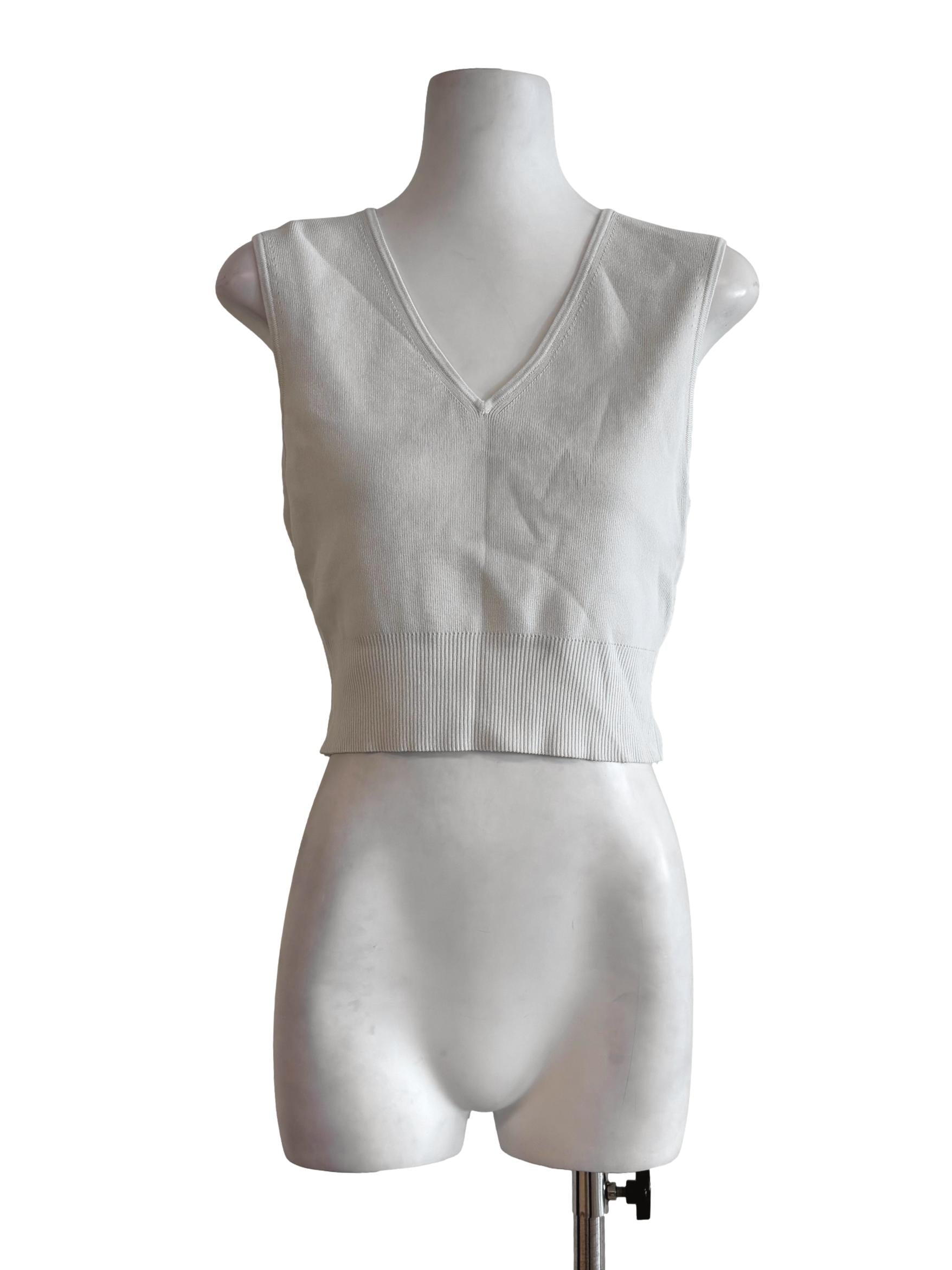 Powder White V-Neck Knit Top LB