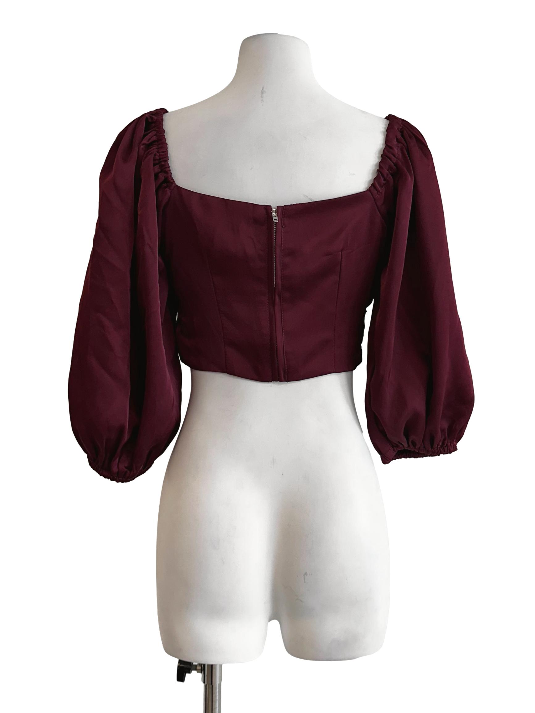 Currant Red Pleated Crop Top