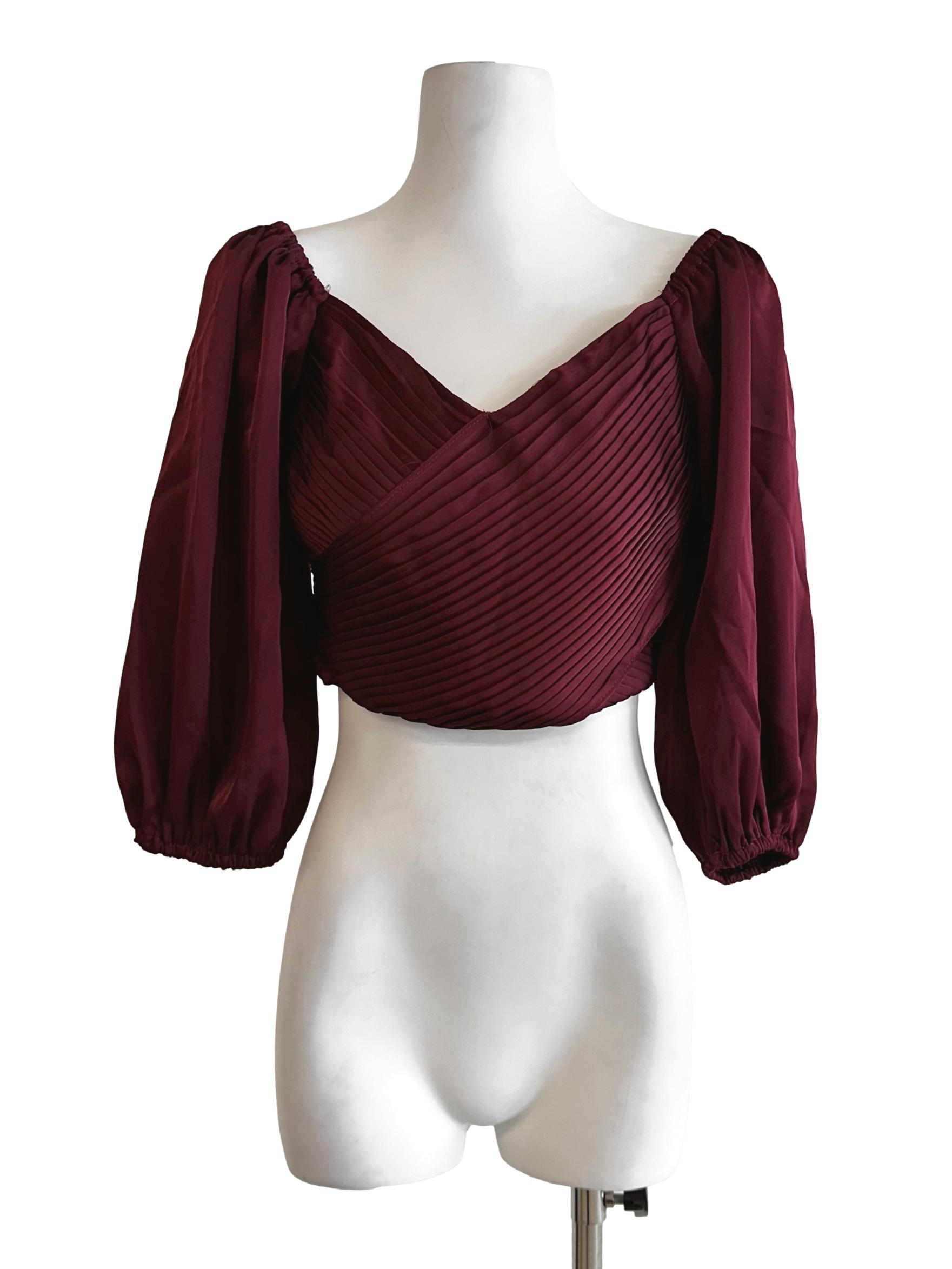 Currant Red Pleated Crop Top