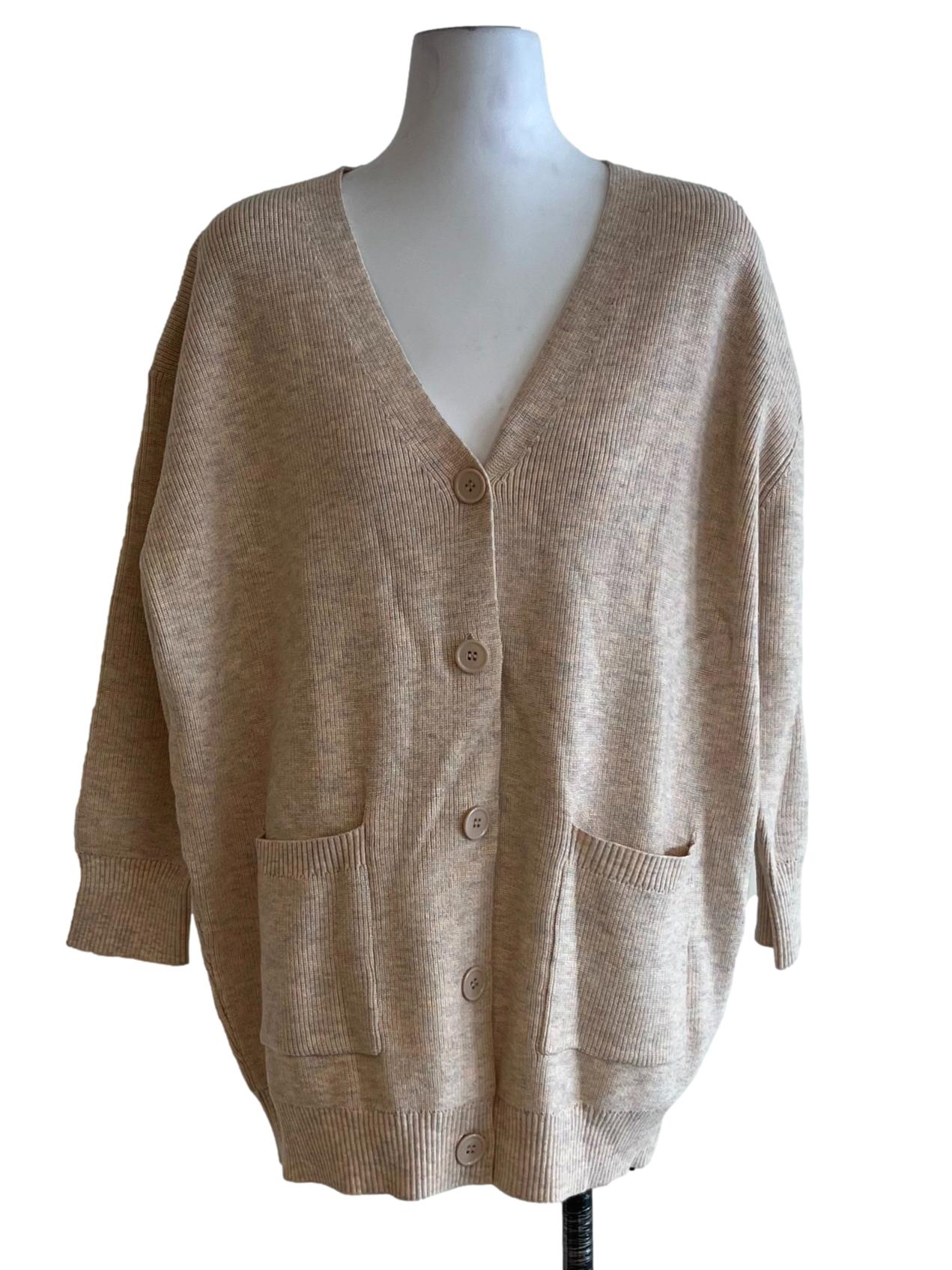 Cream Beige V-Neckline Cardigan