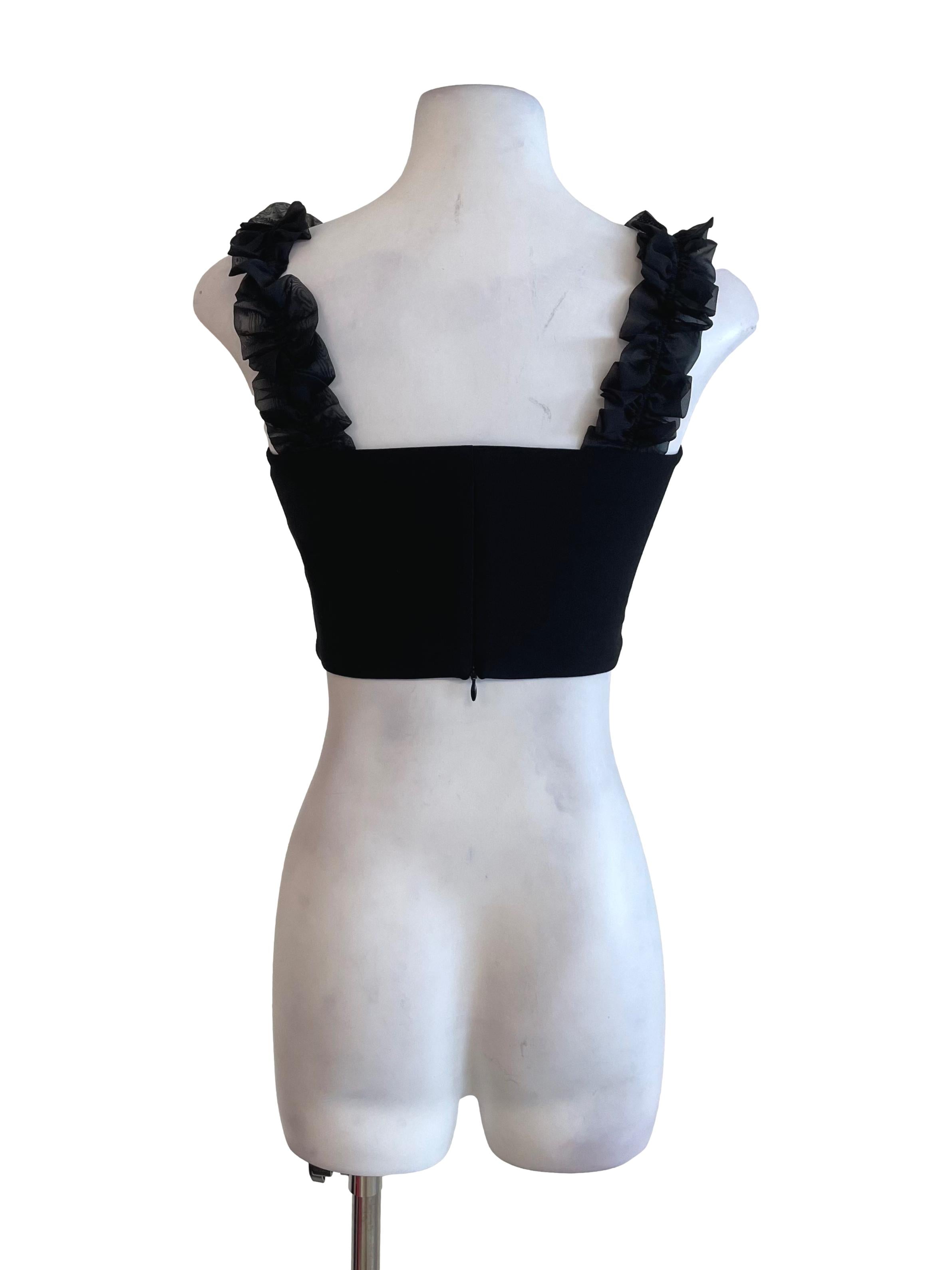 Black Ruffle Mesh Straps Crop Top