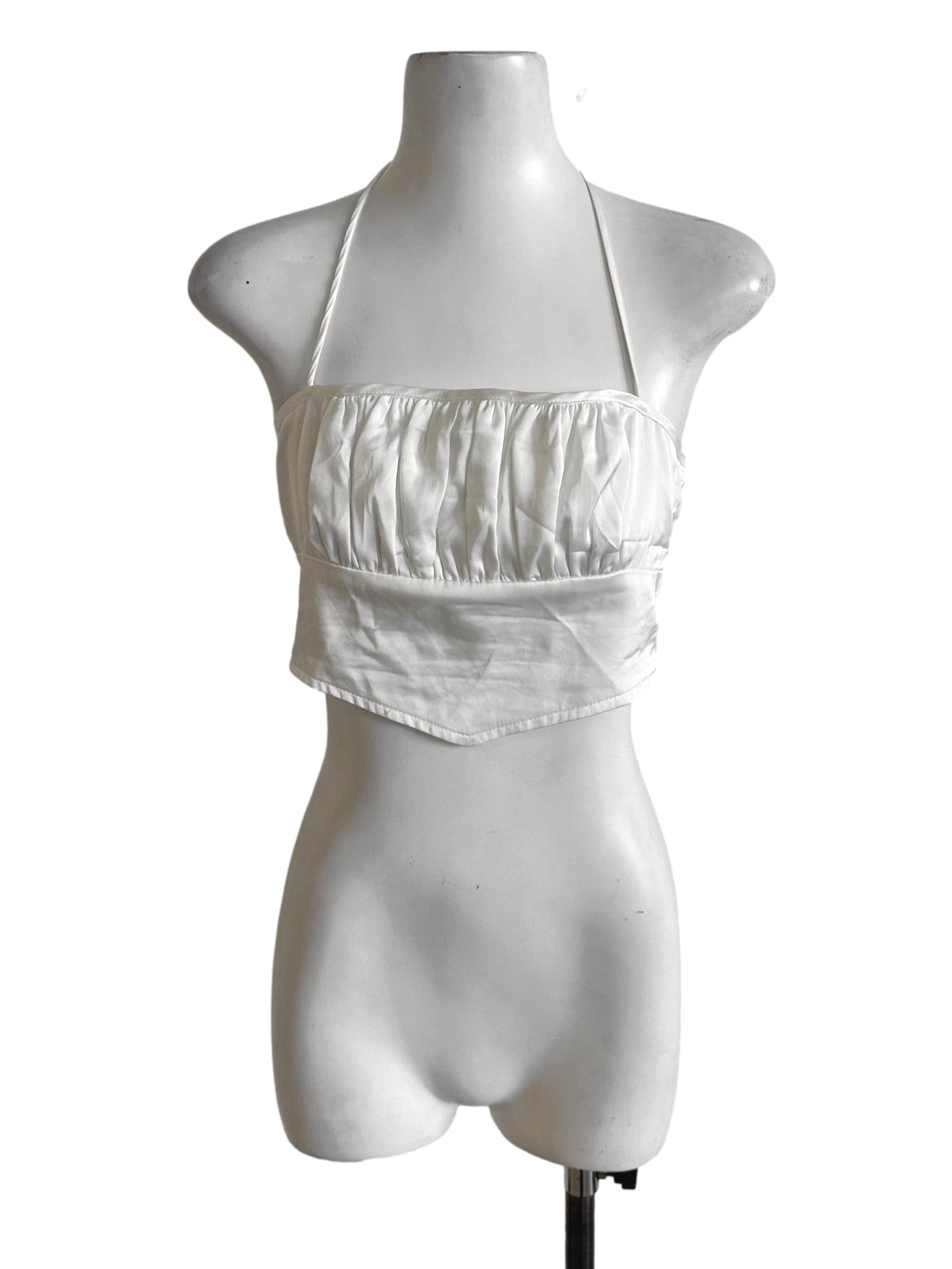 Pearl White Ruched Satin Halter Top