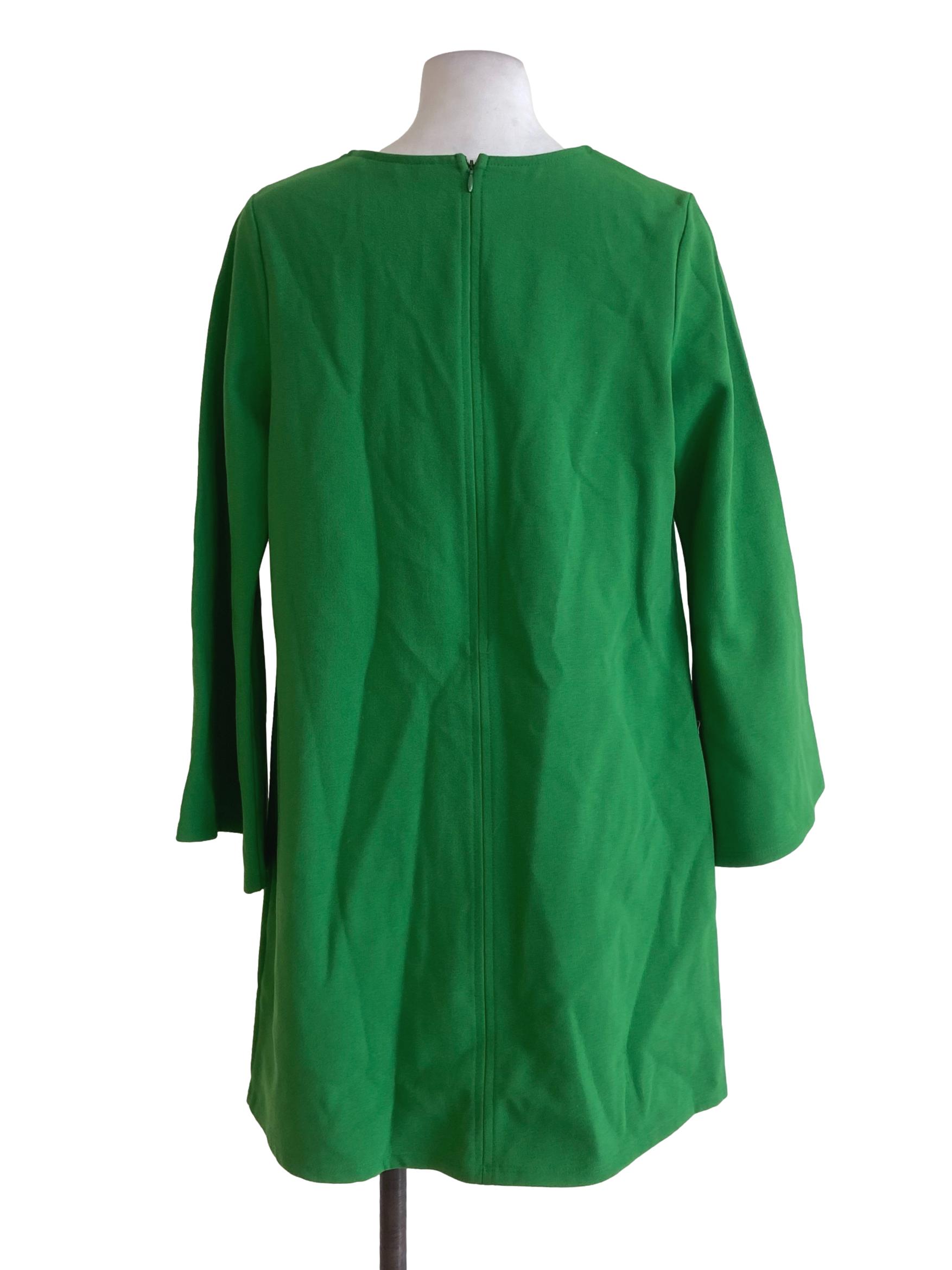 Green Bateau Neck Long Sleeve Shift Dress