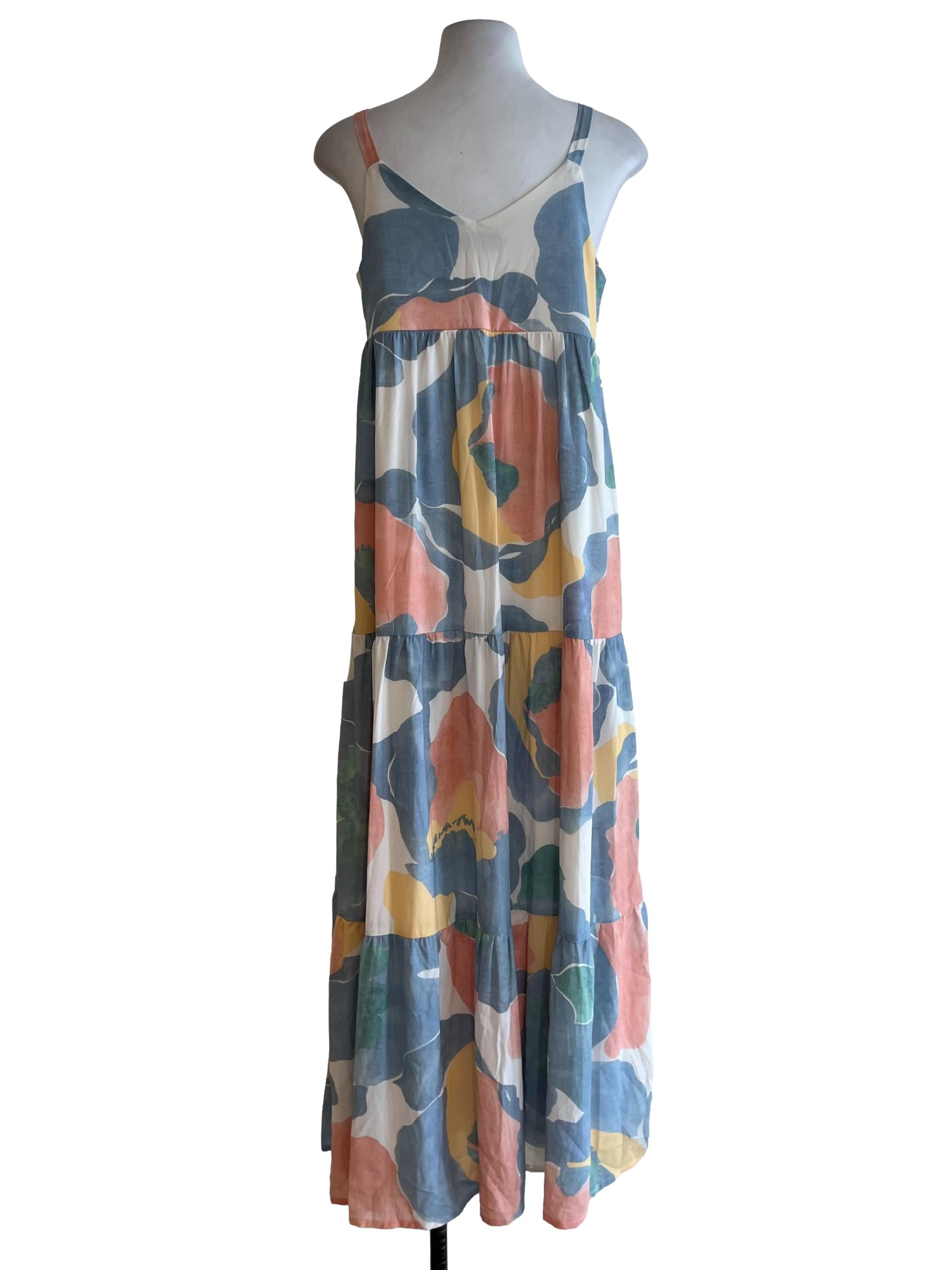 Sky Blue Prints V-Neckline Jumper Dress