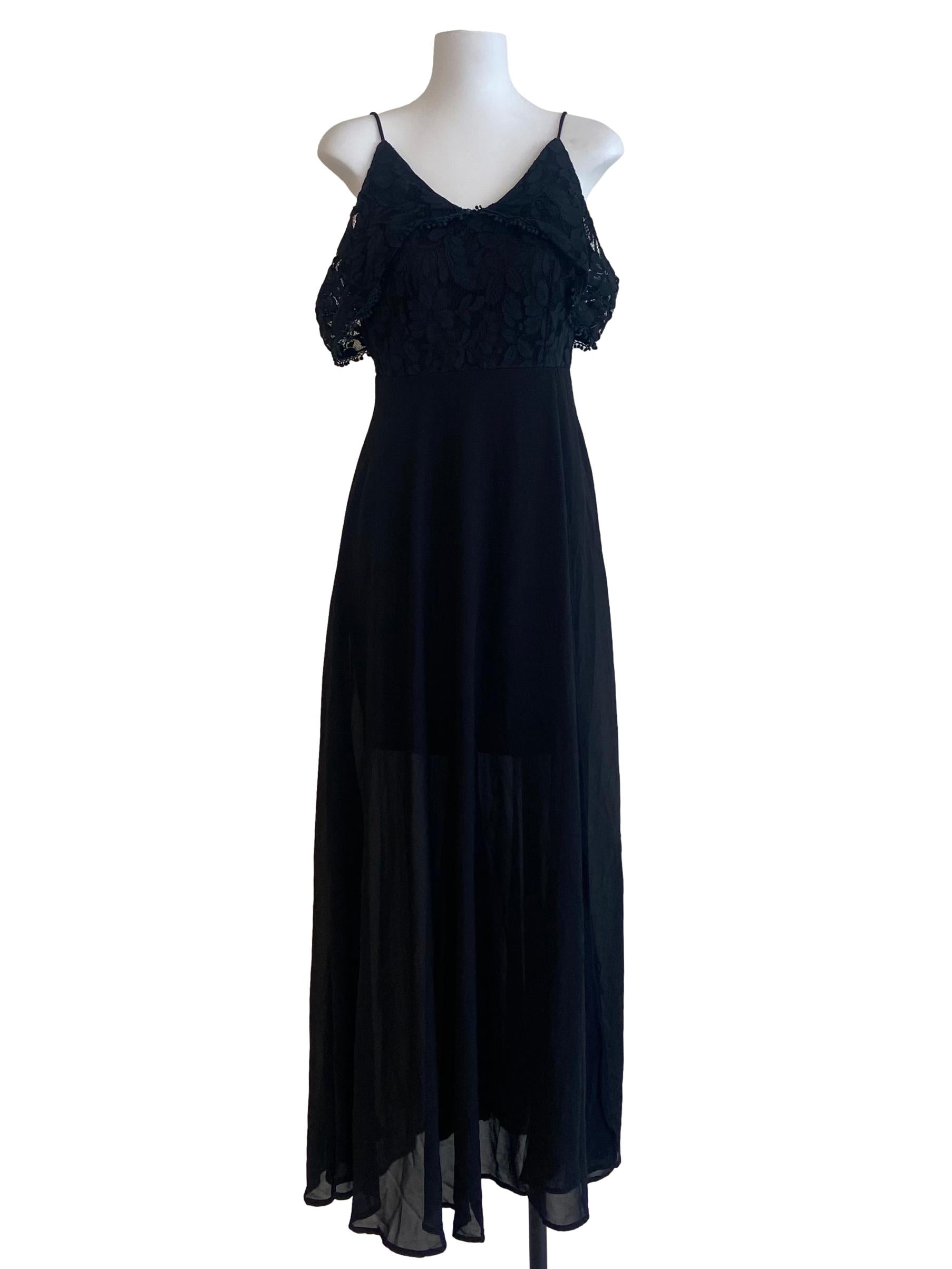 Black Floral Lace Slit Empire Dress