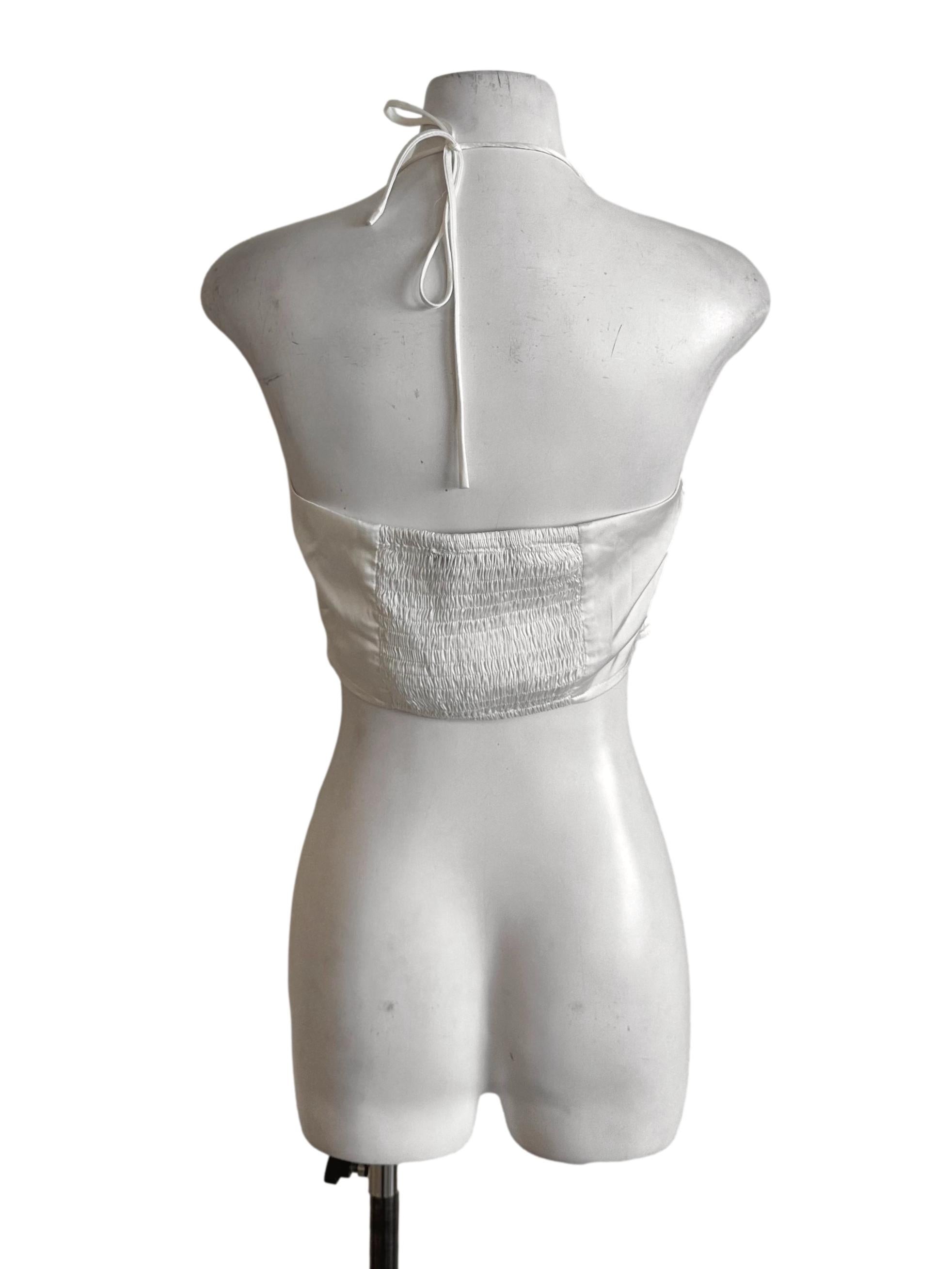 Pearl White Ruched Satin Halter Top