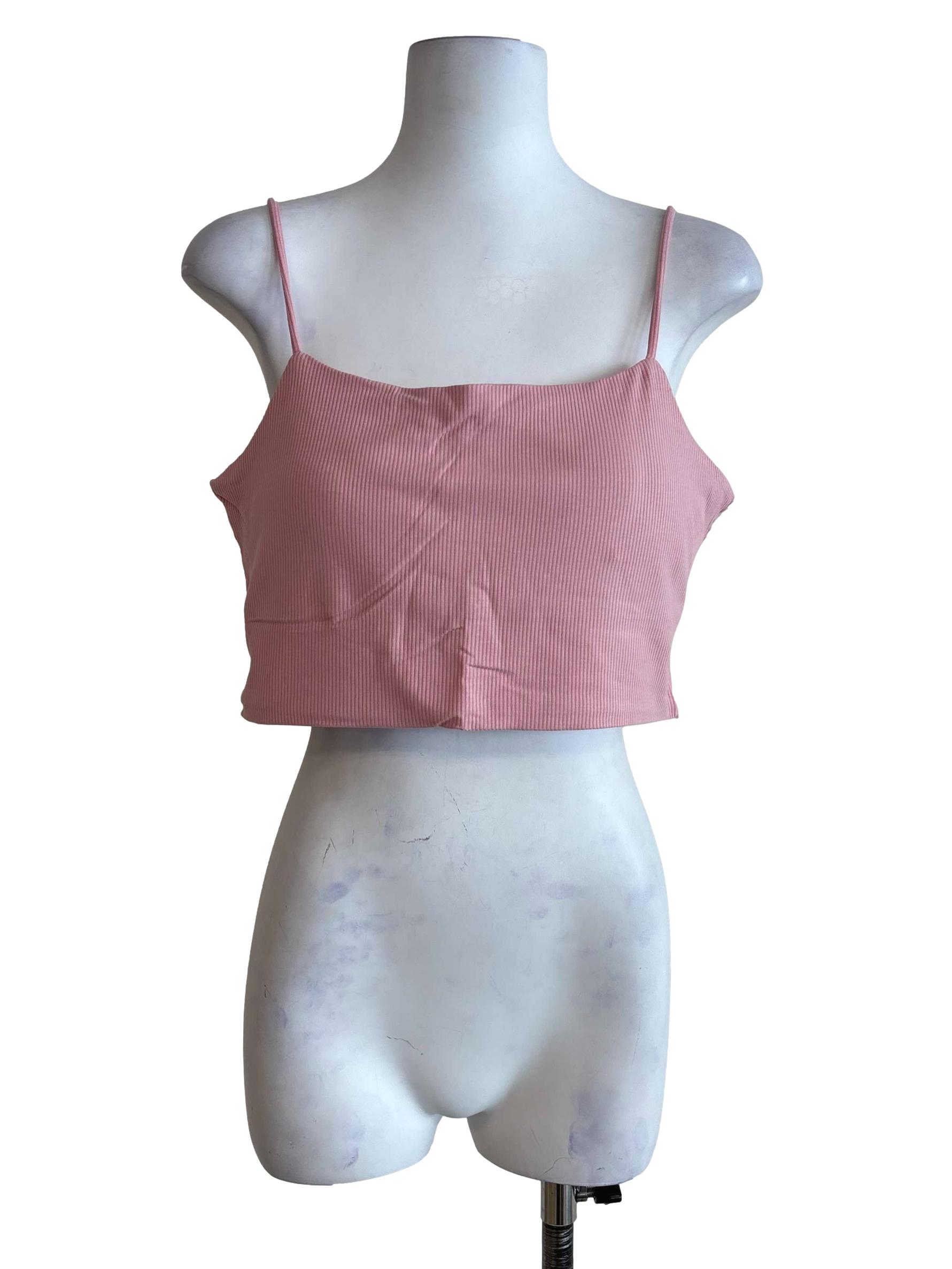 Pink Conan Ribbed Padded Spag Top
