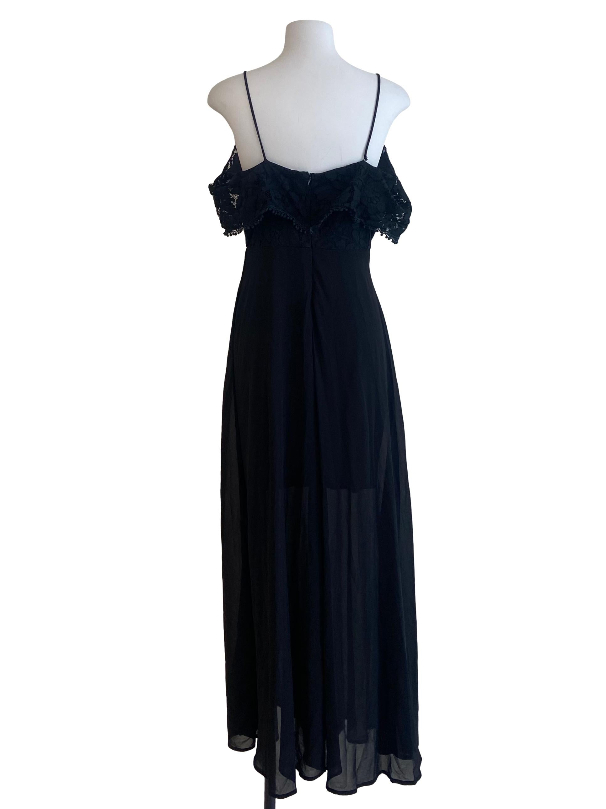 Black Floral Lace Slit Empire Dress