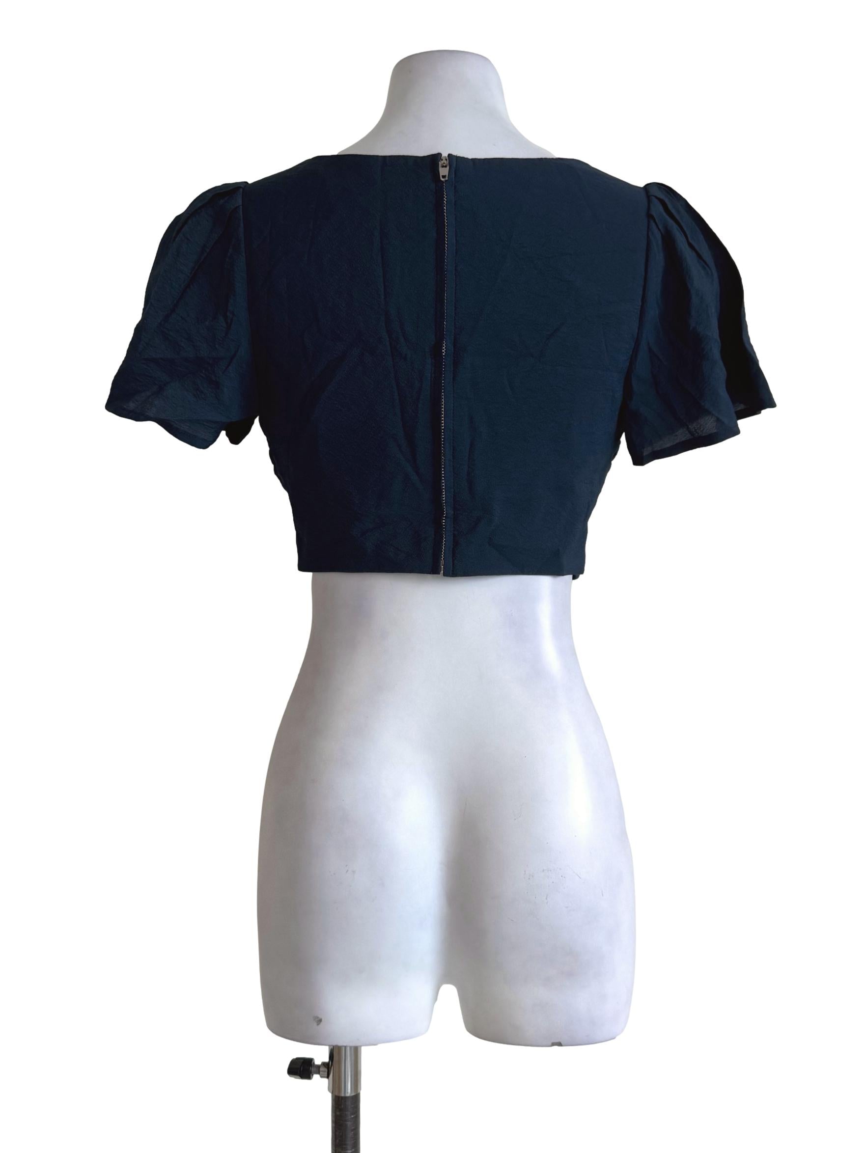 Teal Blue Square Neck Crop Top