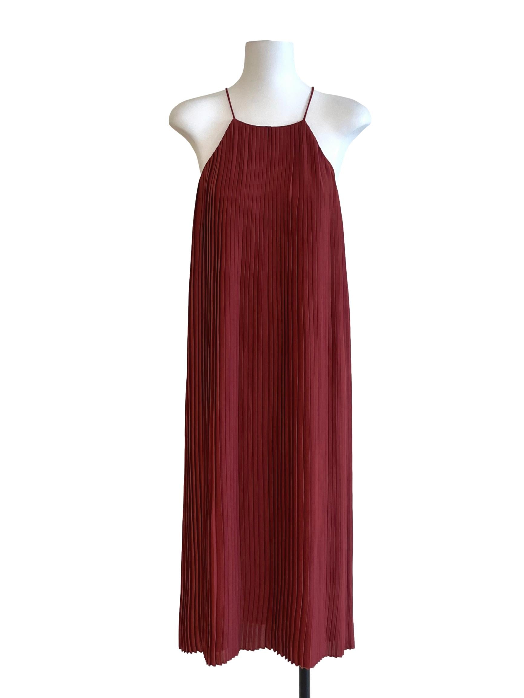 Brick Red Pleated Midi Dress