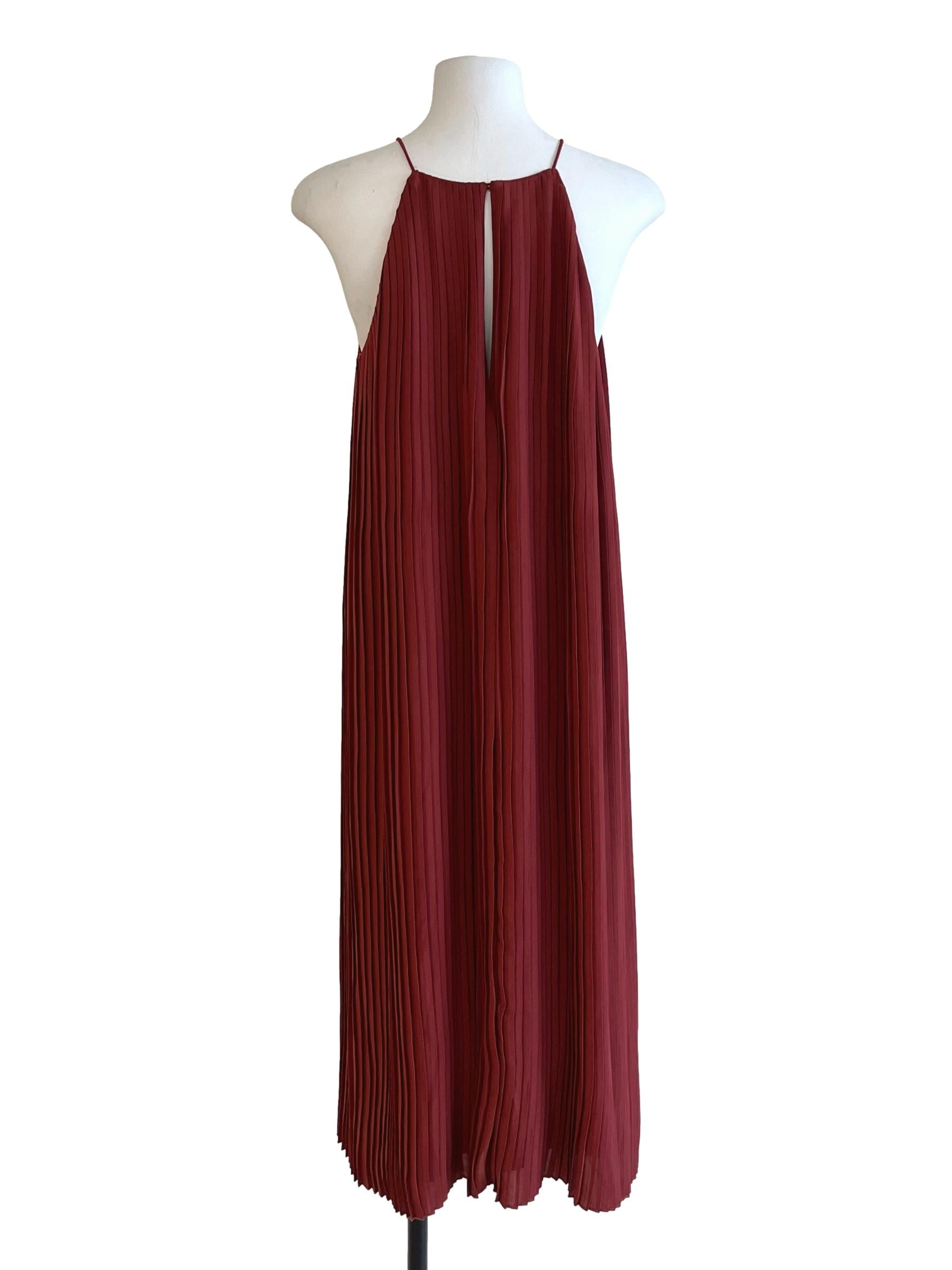 Brick Red Pleated Midi Dress