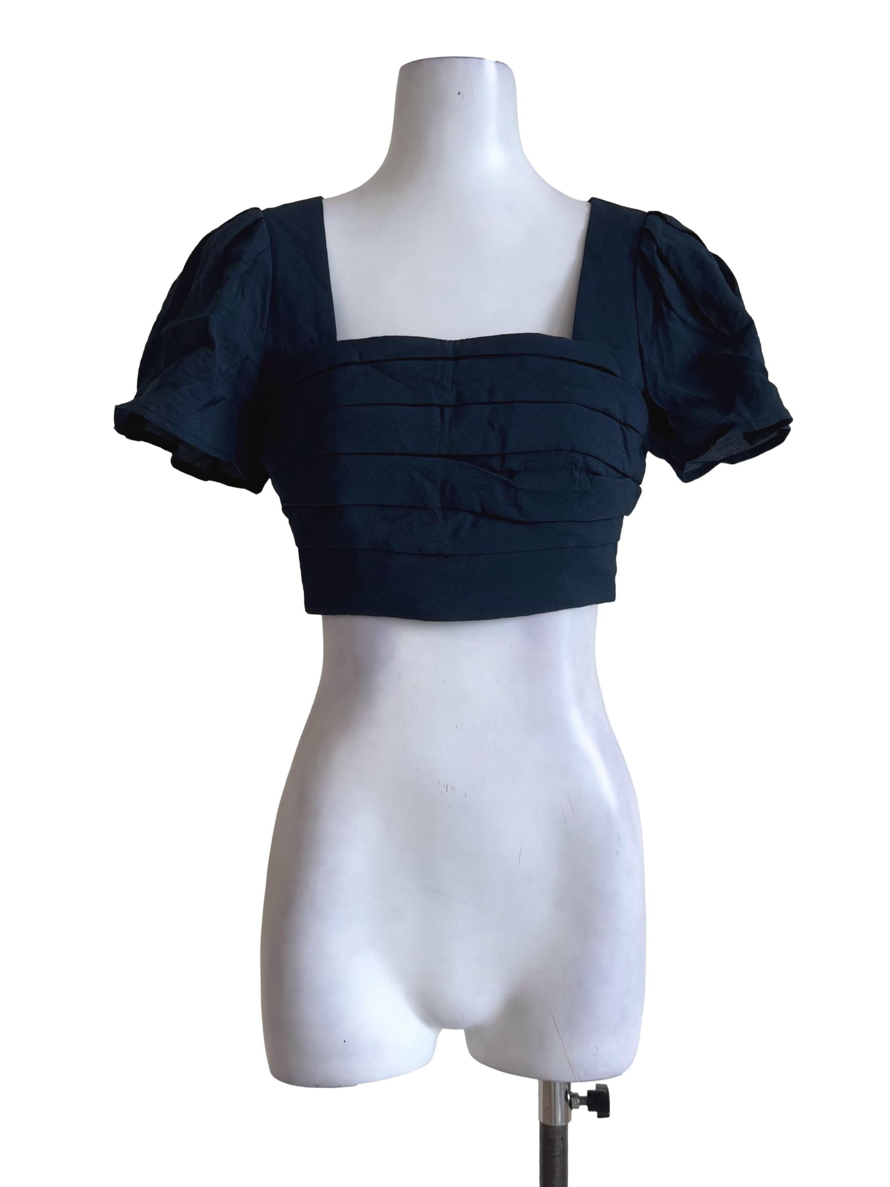 Teal Blue Square Neck Crop Top
