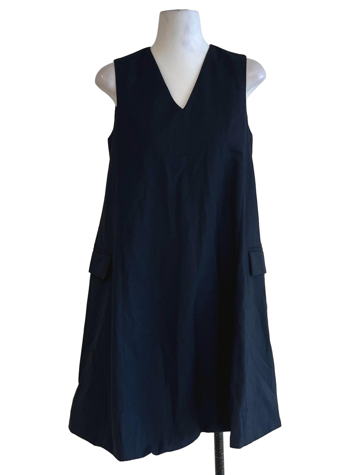 Navy Blue V-Neckline Shift Dress