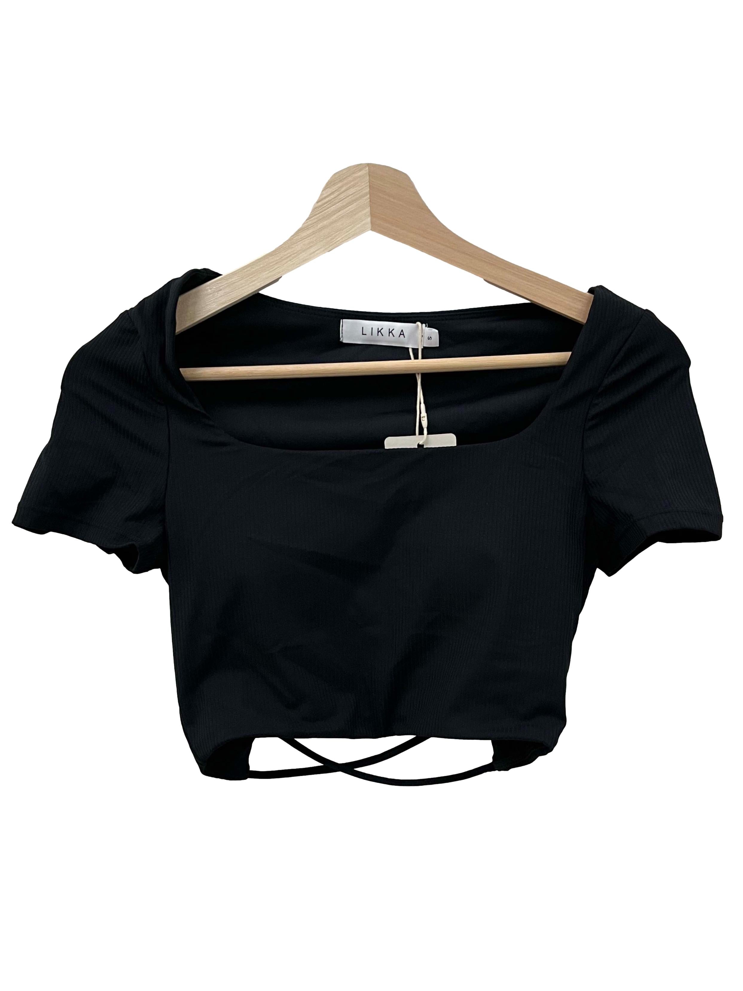 Black Semi Backless Cross Top