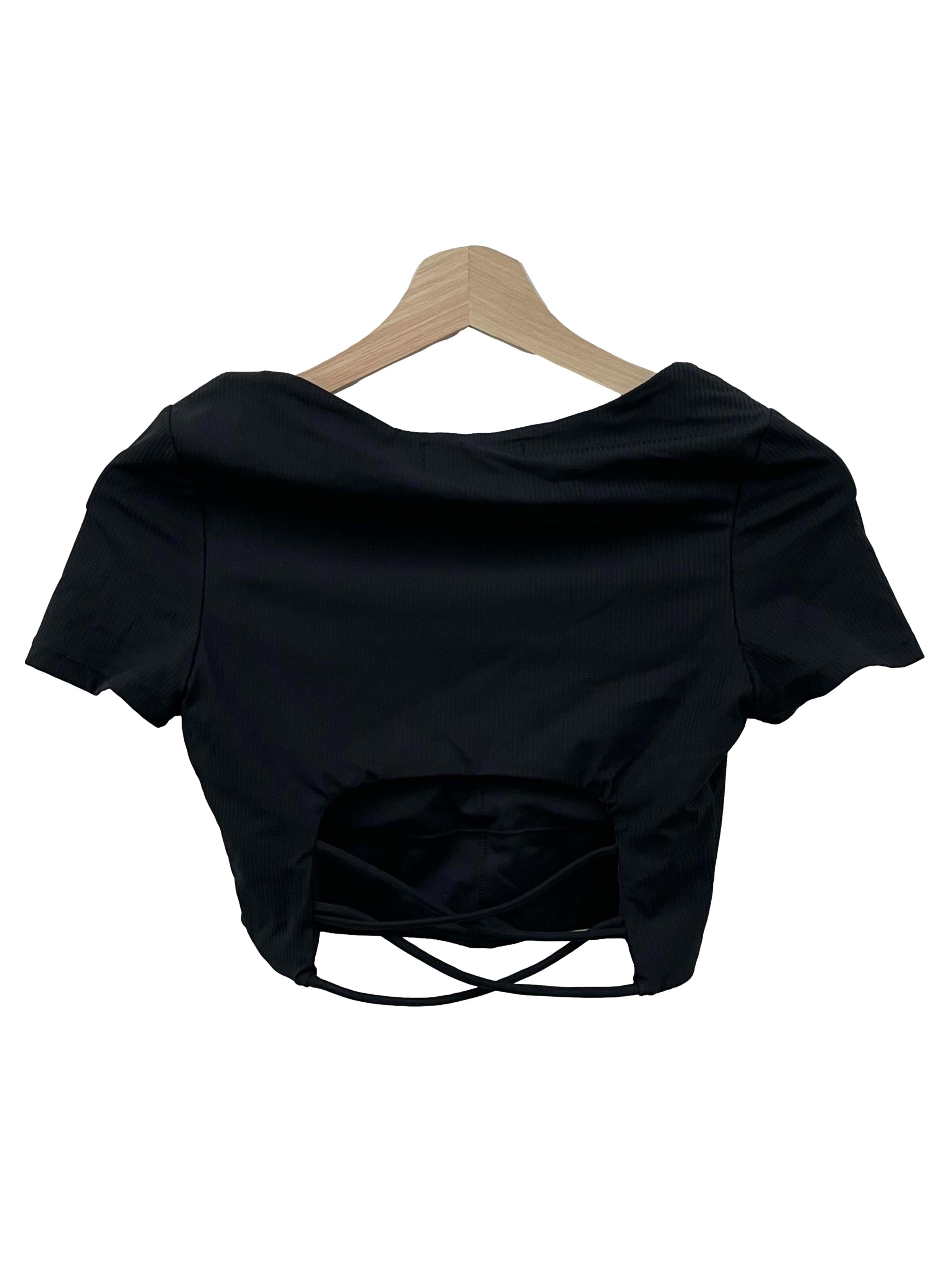Black Semi Backless Cross Top