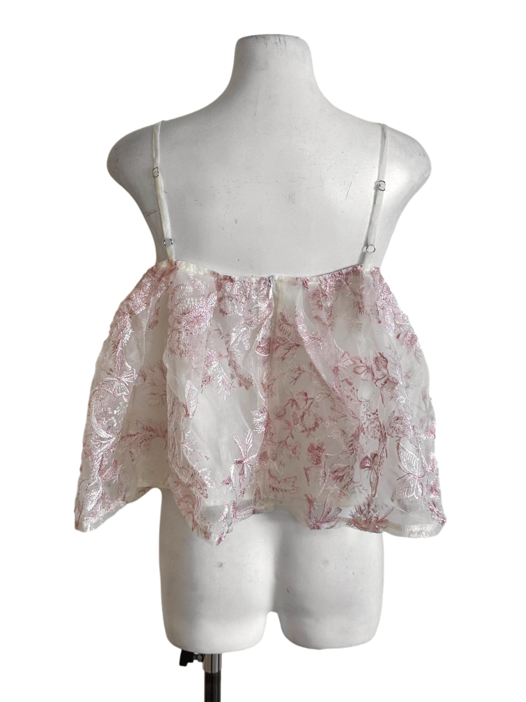 White Pink Lace Textured Babydoll Top