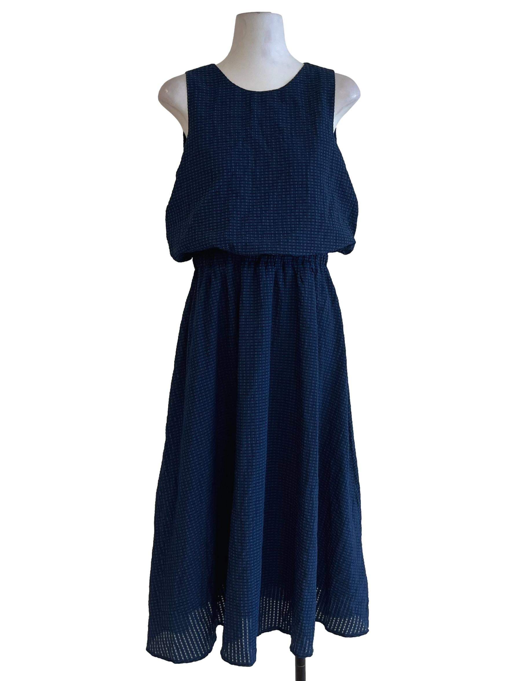 Navy Blue Jewel Neckline A-Line Dress