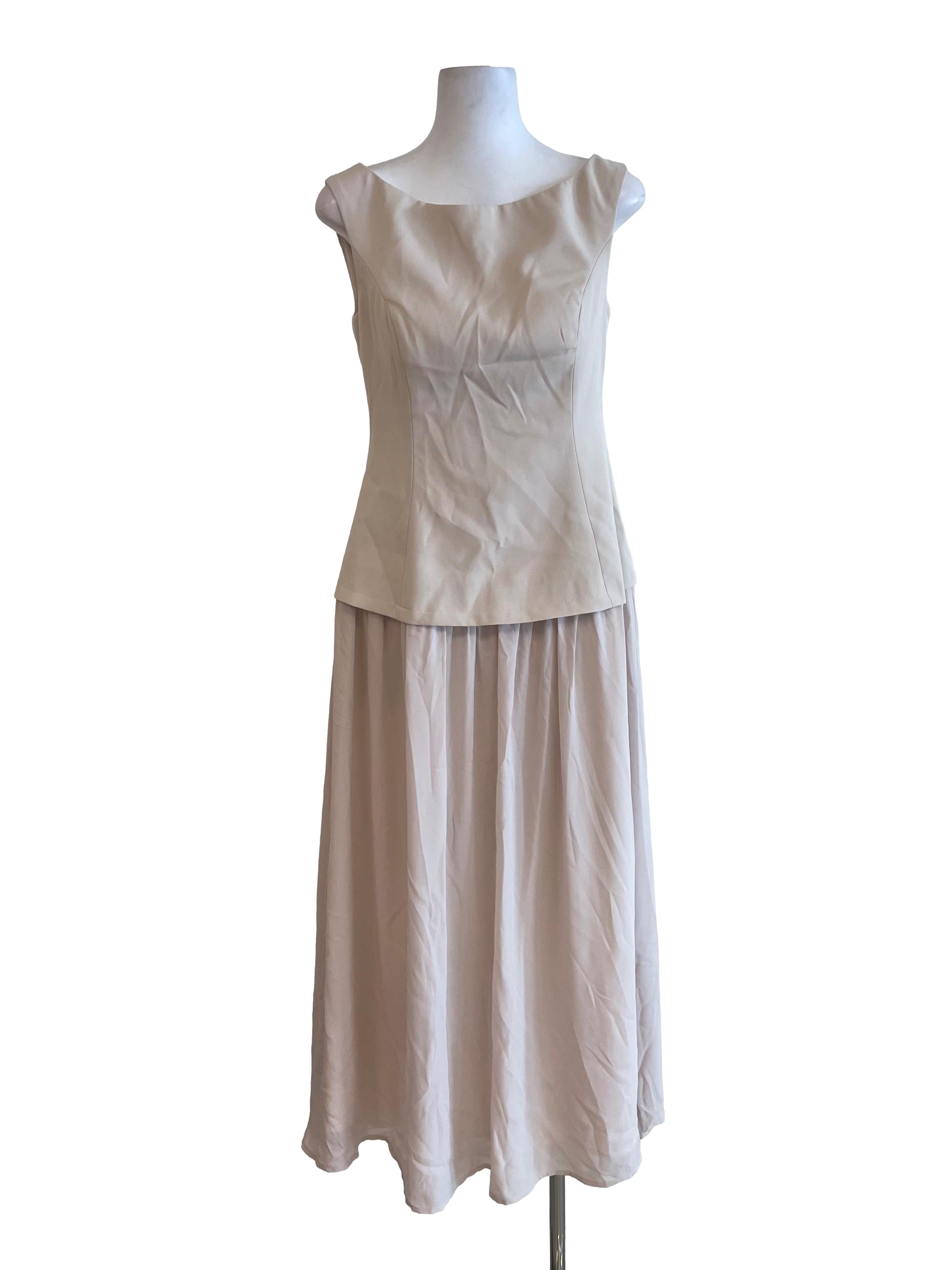 Ivory Boat Neck Fake Two-Piece Dress