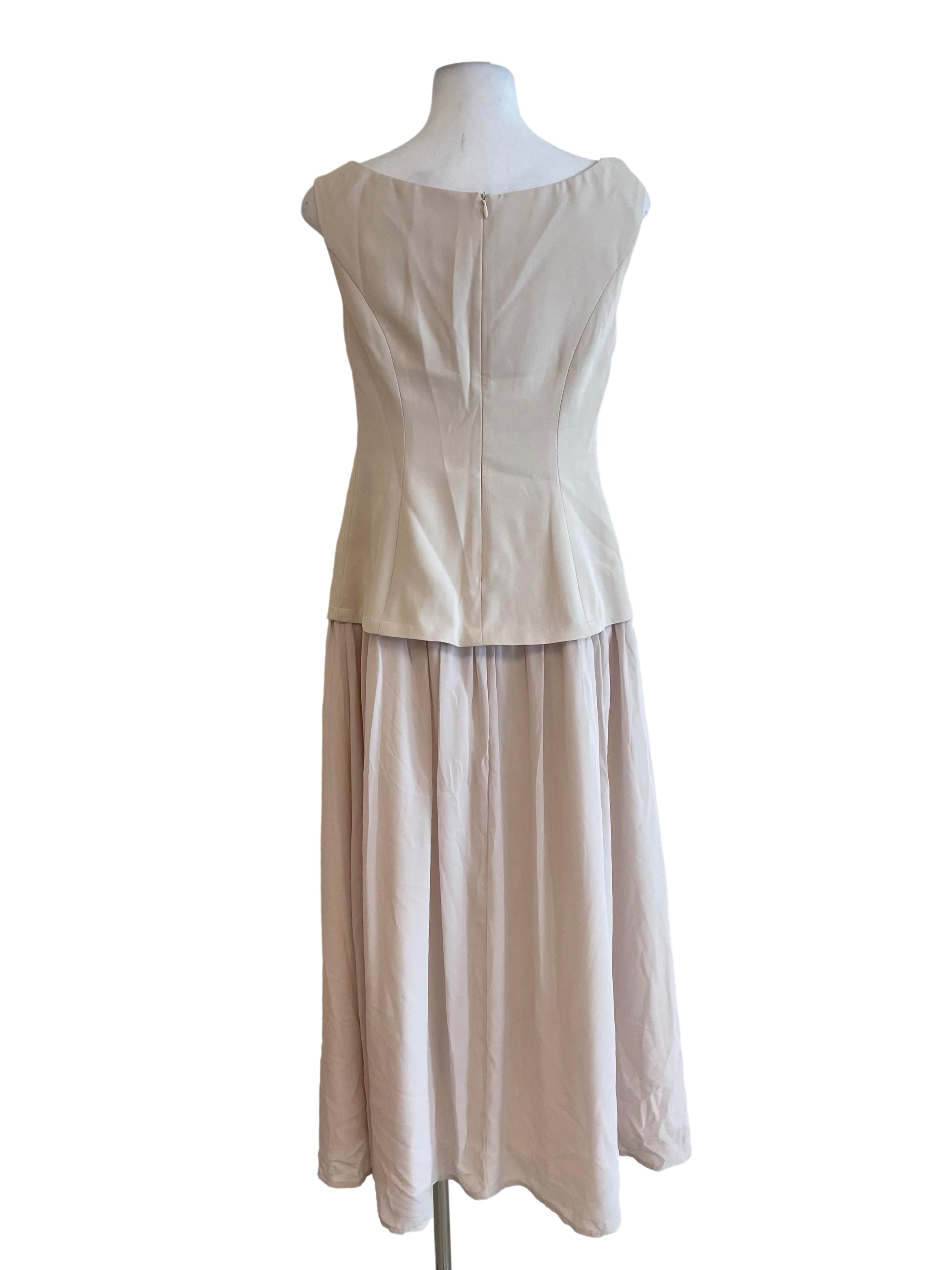 Ivory Boat Neck Fake Two-Piece Dress