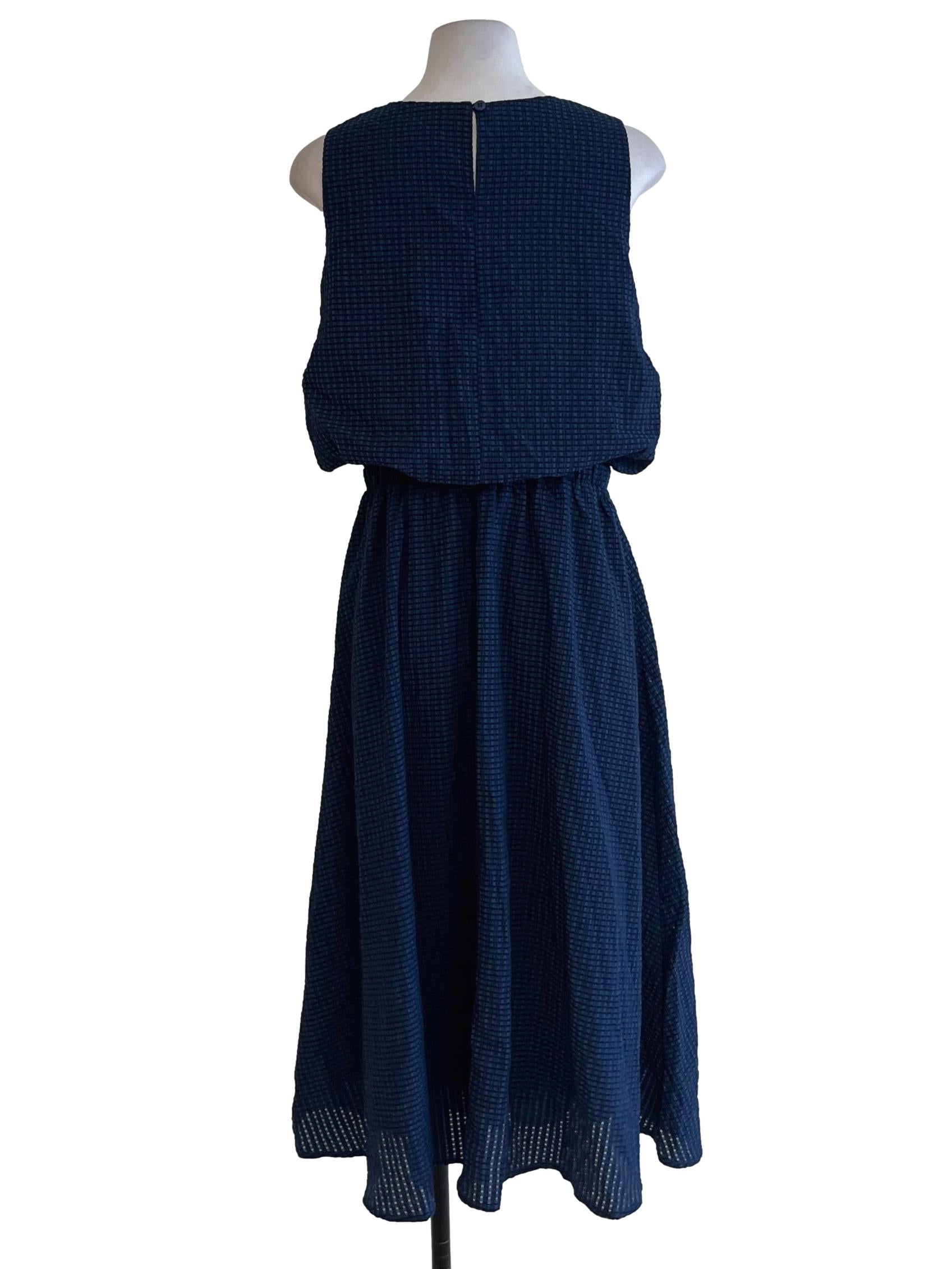 Navy Blue Jewel Neckline A-Line Dress