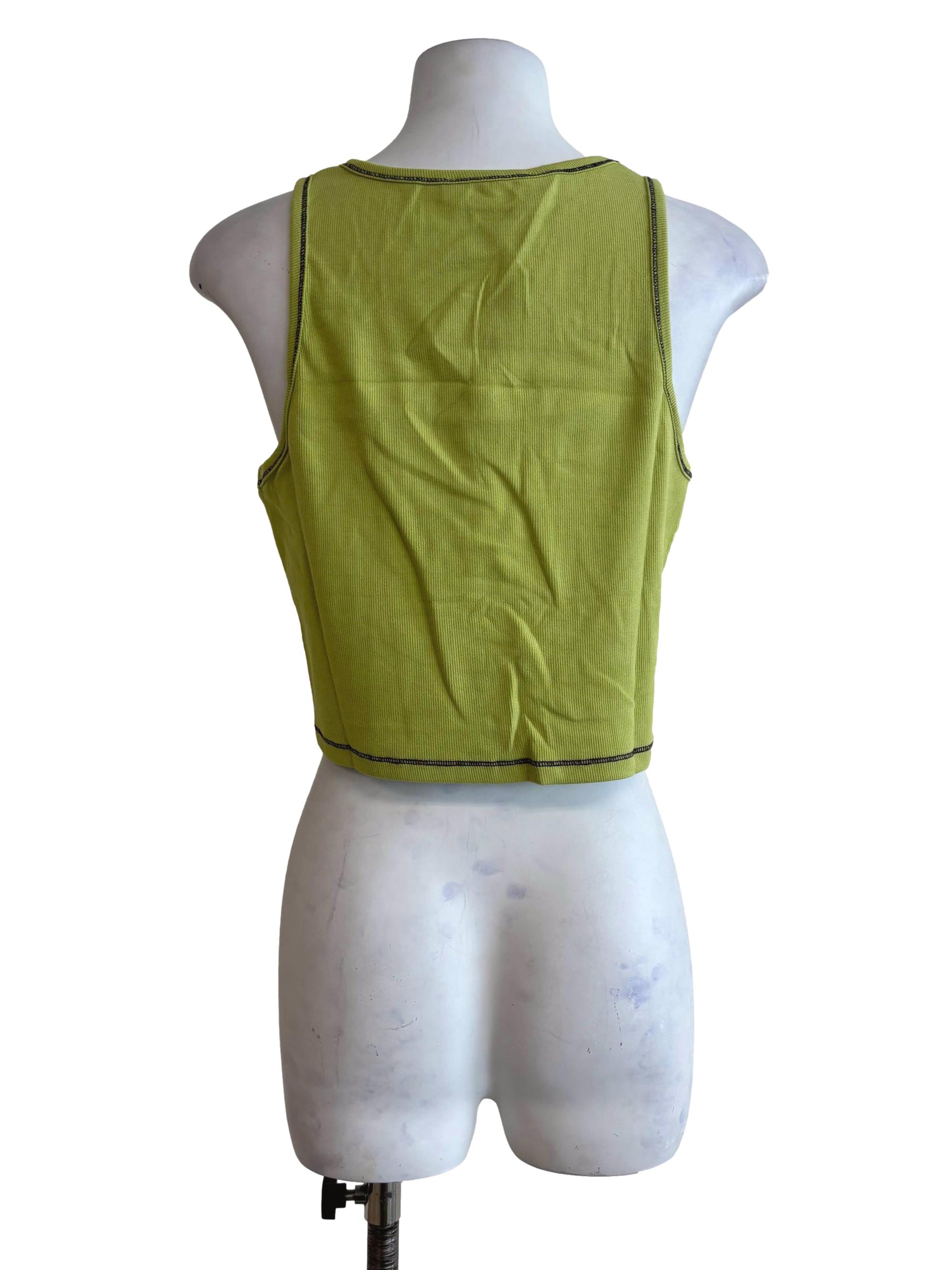 Green Cherry Contrast Racercut Top