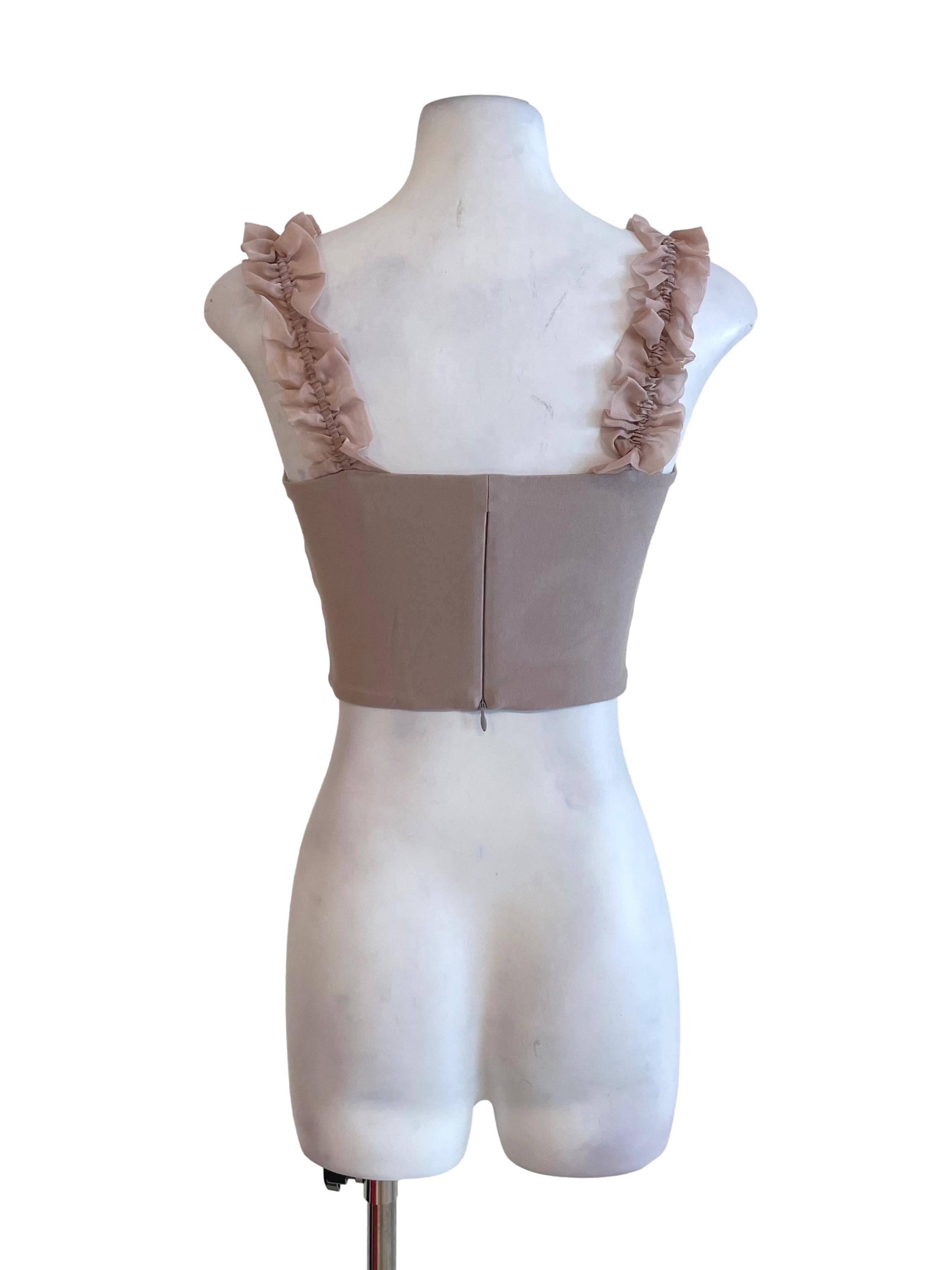 Bone Ruffle Mesh Straps Crop Top