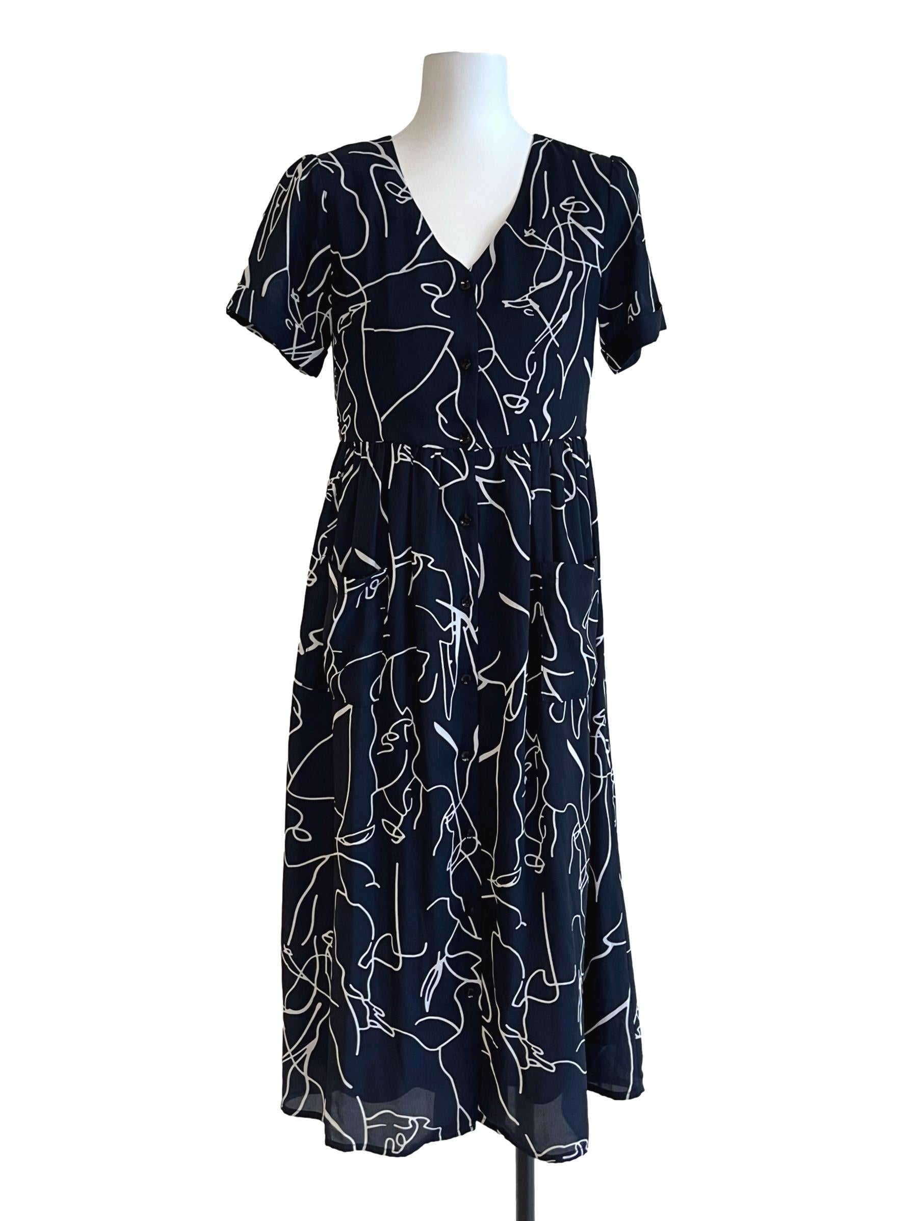 Indigo Blue Abstract Print Midi Dress TCL