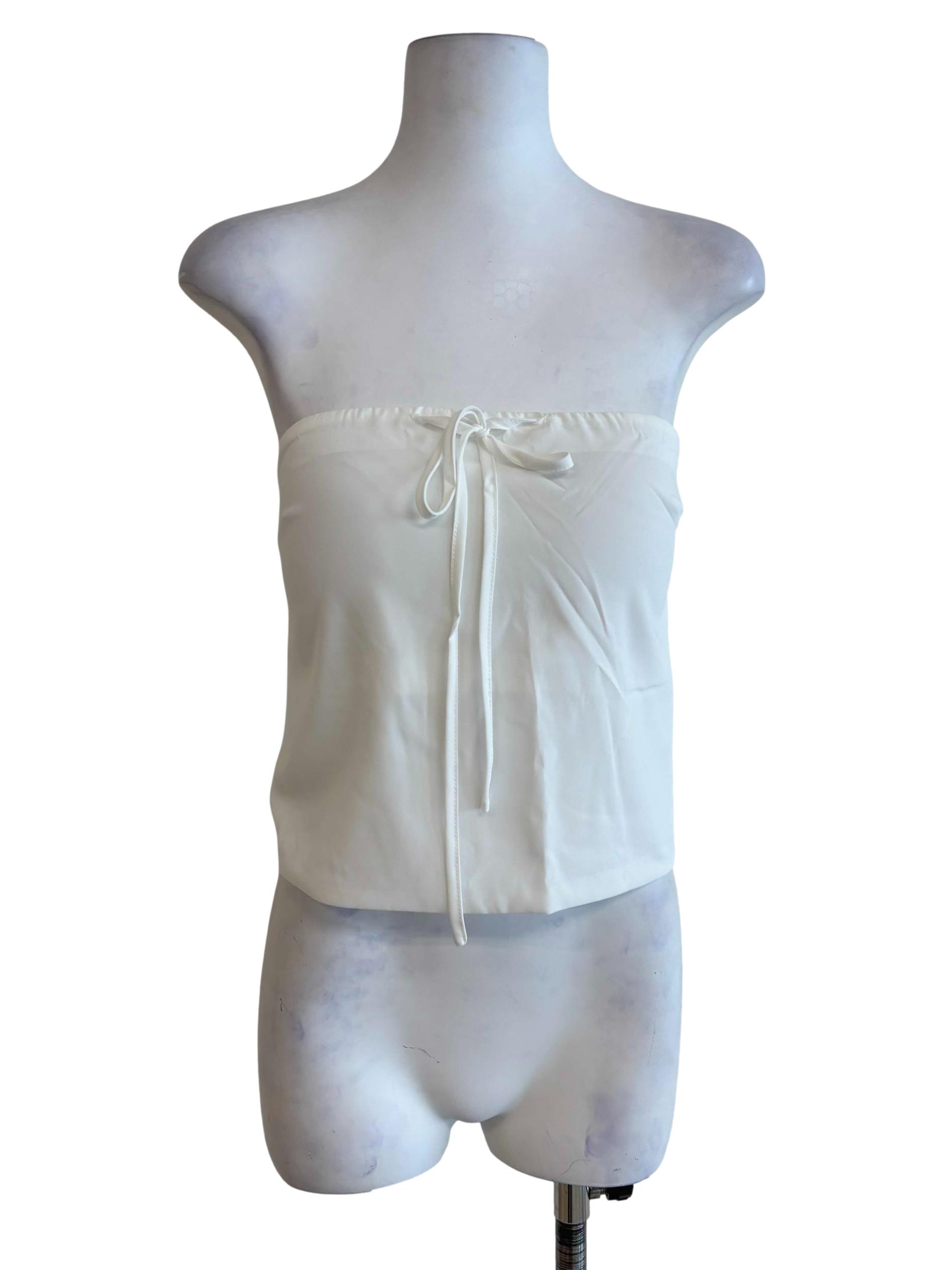 White Ashlyn Tie Front Tube Padded Top