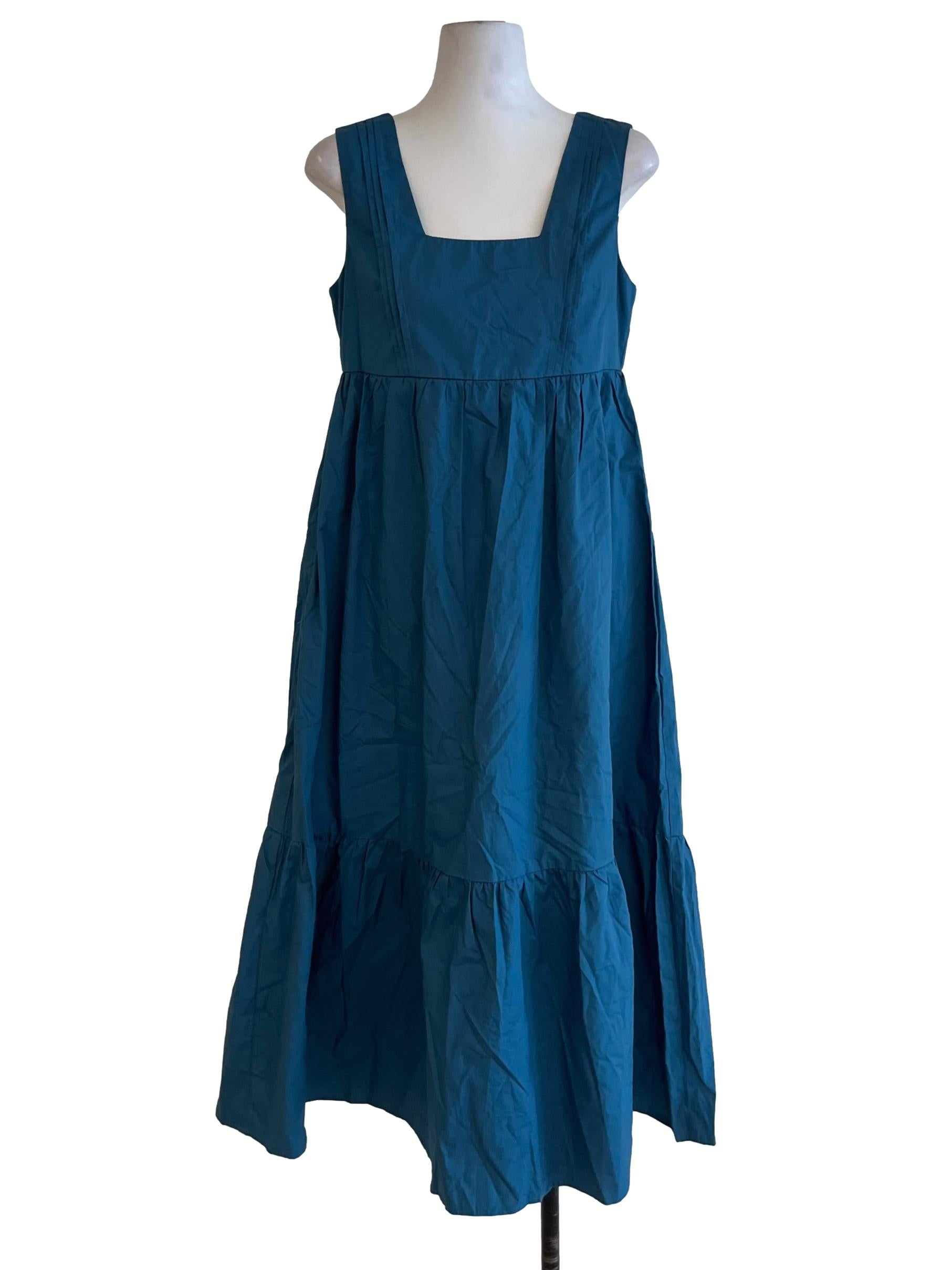 Ocean Blue Square Neckline A-Line Dress