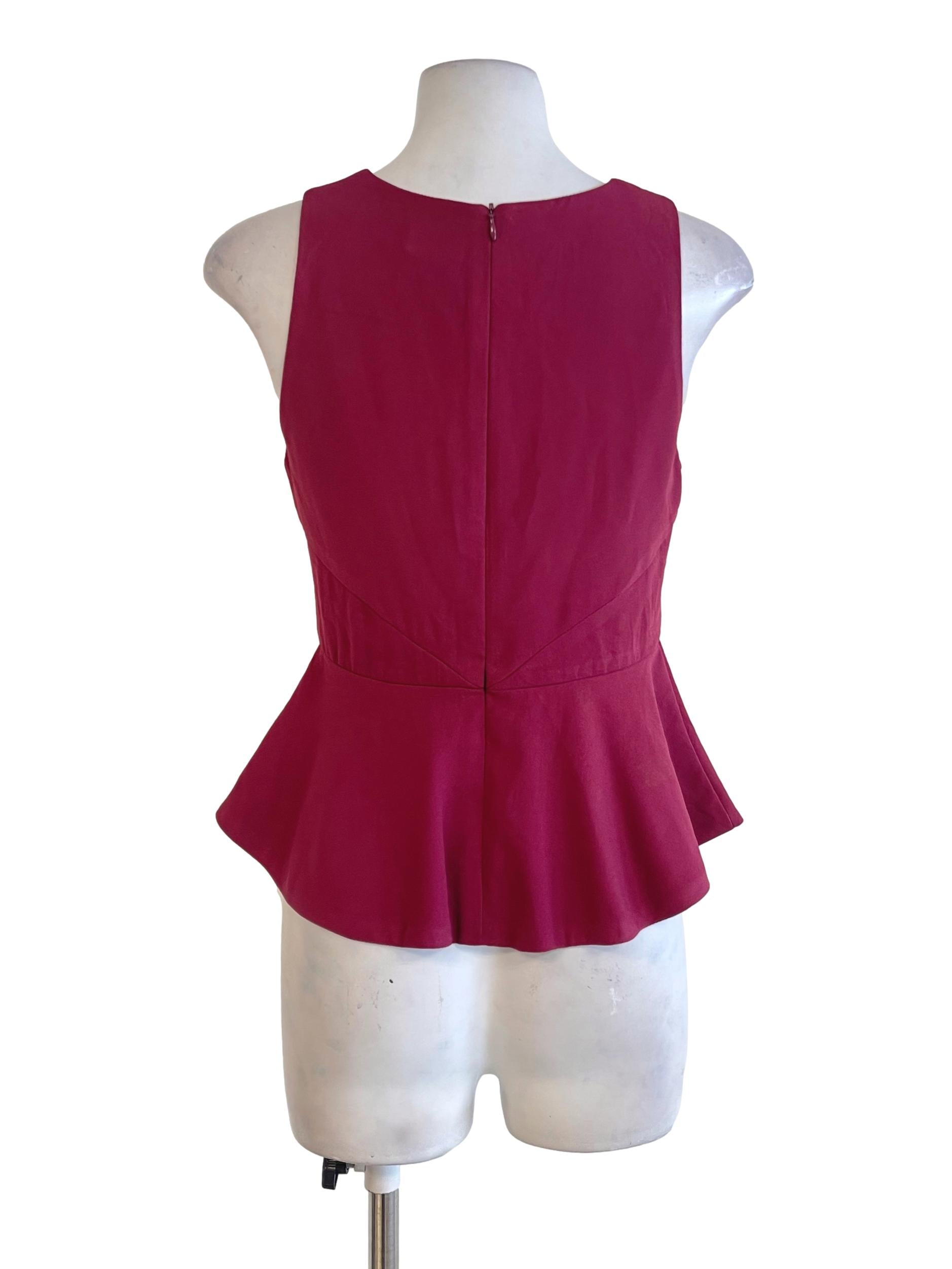 Magenta V Neck Peplum Blouse