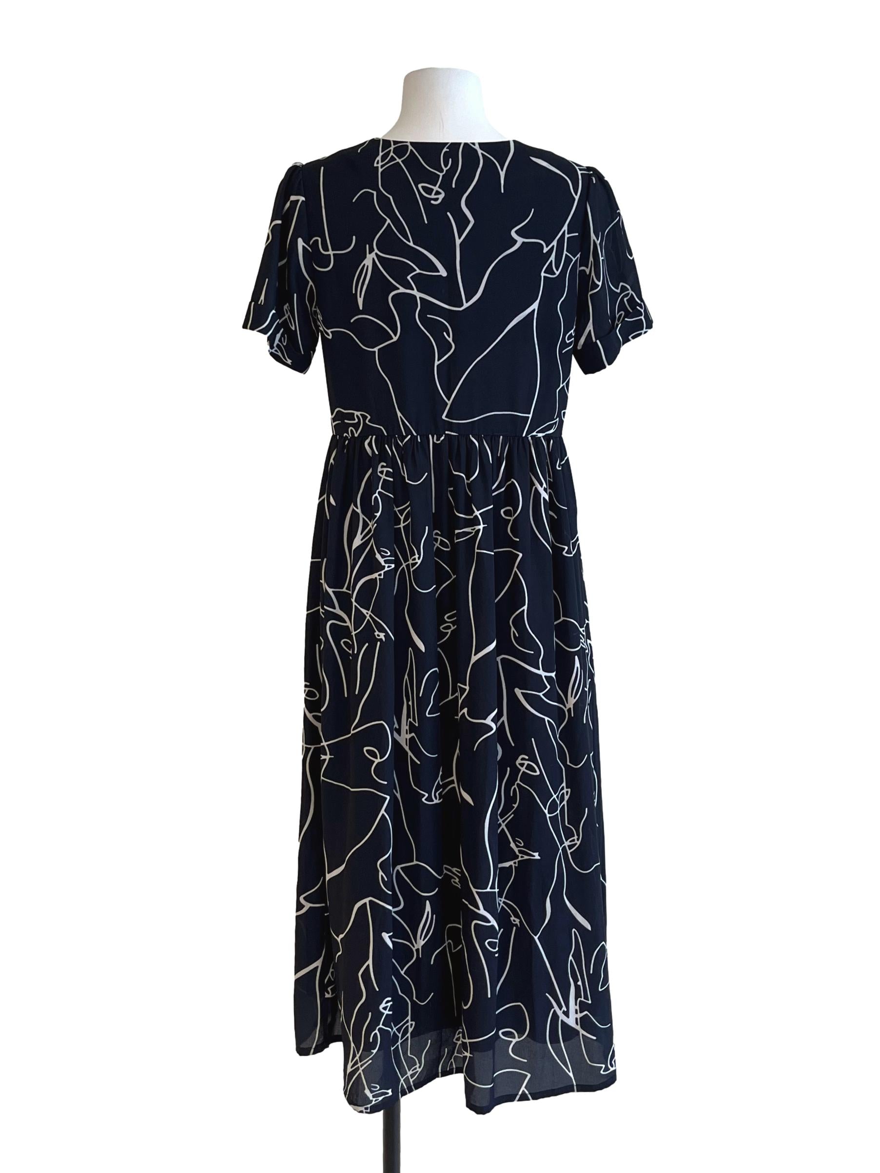 Indigo Blue Abstract Print Midi Dress TCL