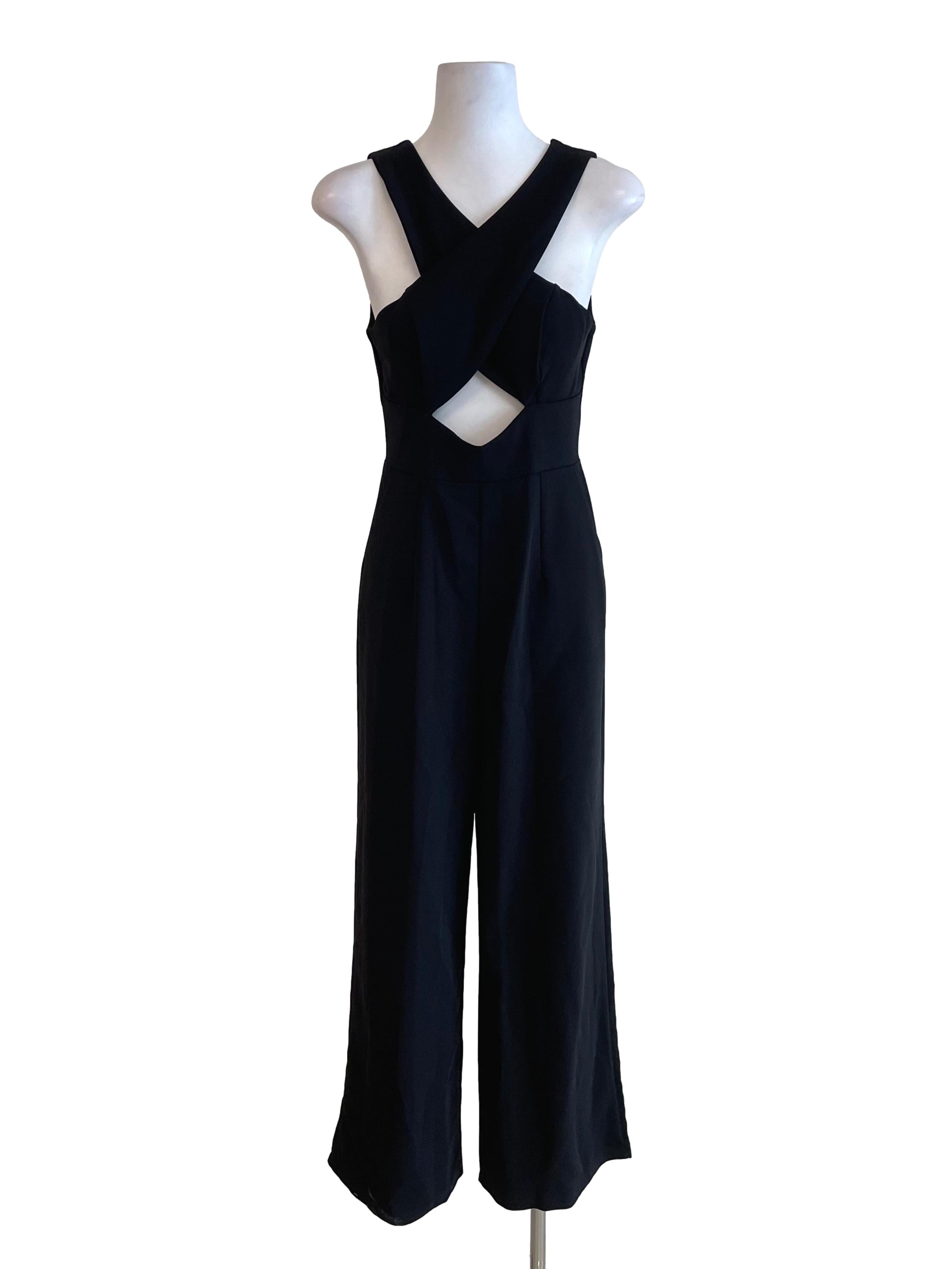 Black Halter Crossed Neck Jumpsuit