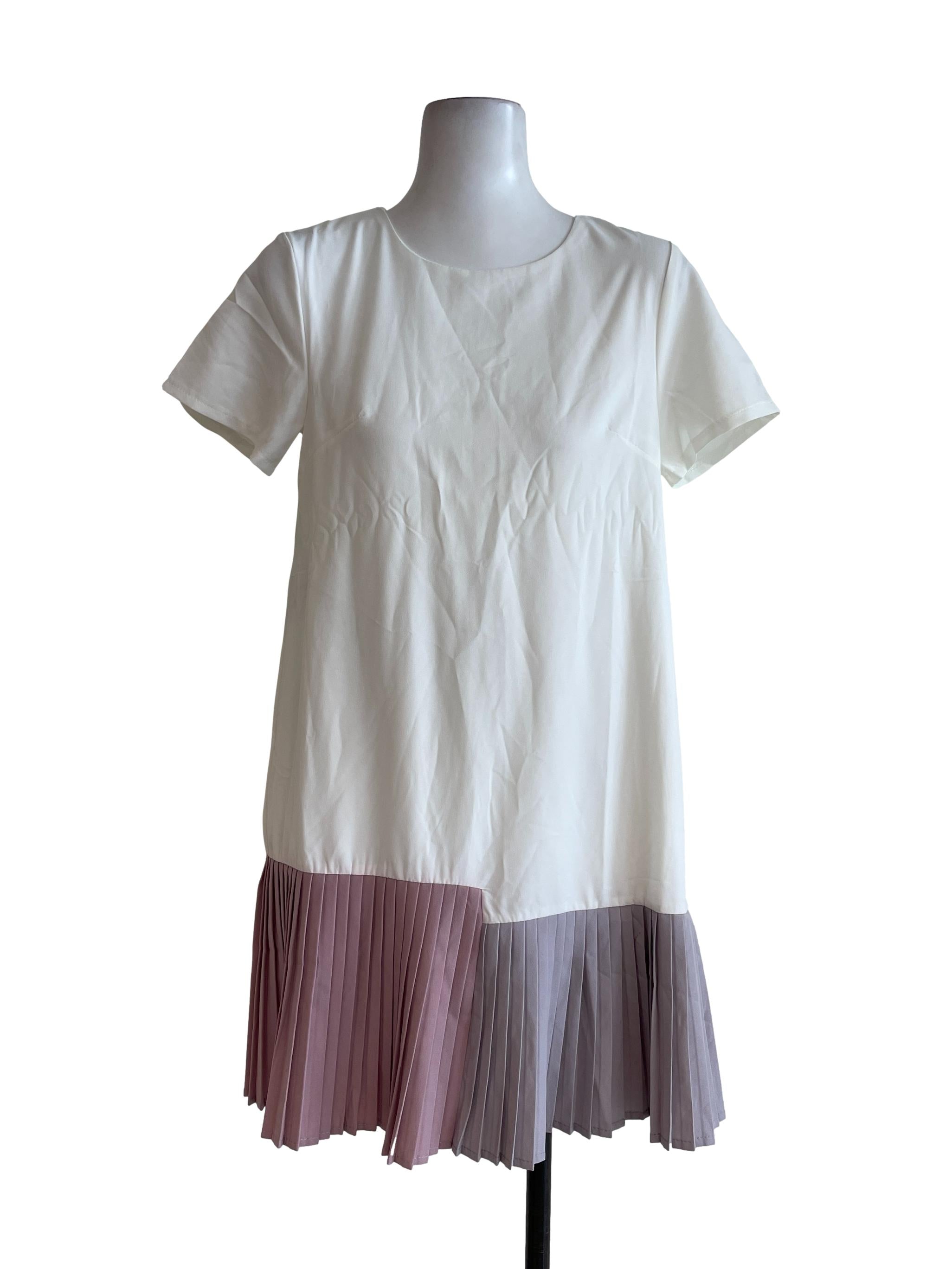 Dual Colour White Crepe Pleated Dress
