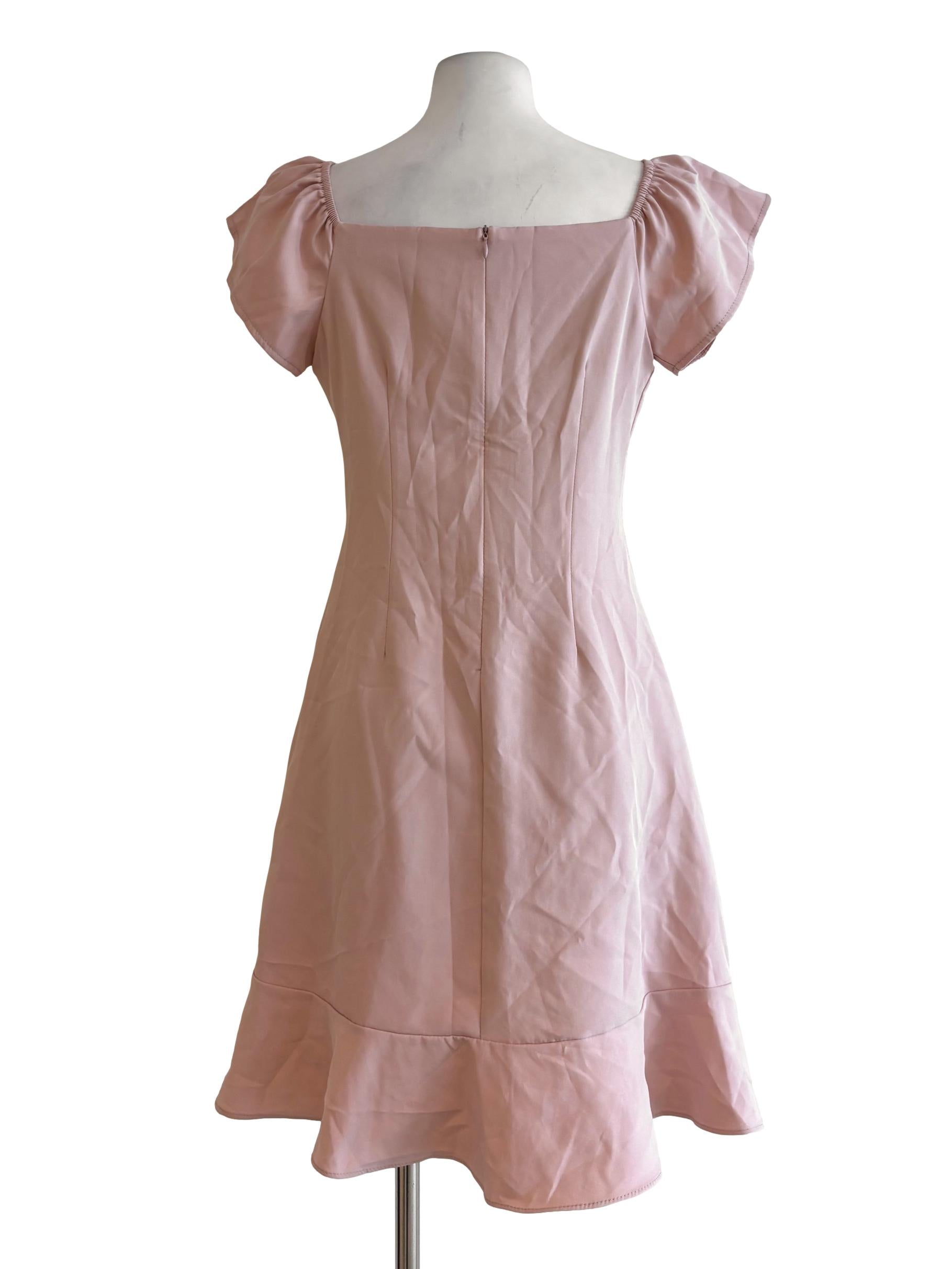 Baby Pink Cape Sleeve Ruffle Dress