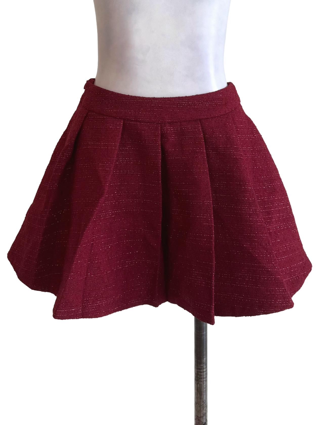 Cherry Red Tweed Mini Skirt