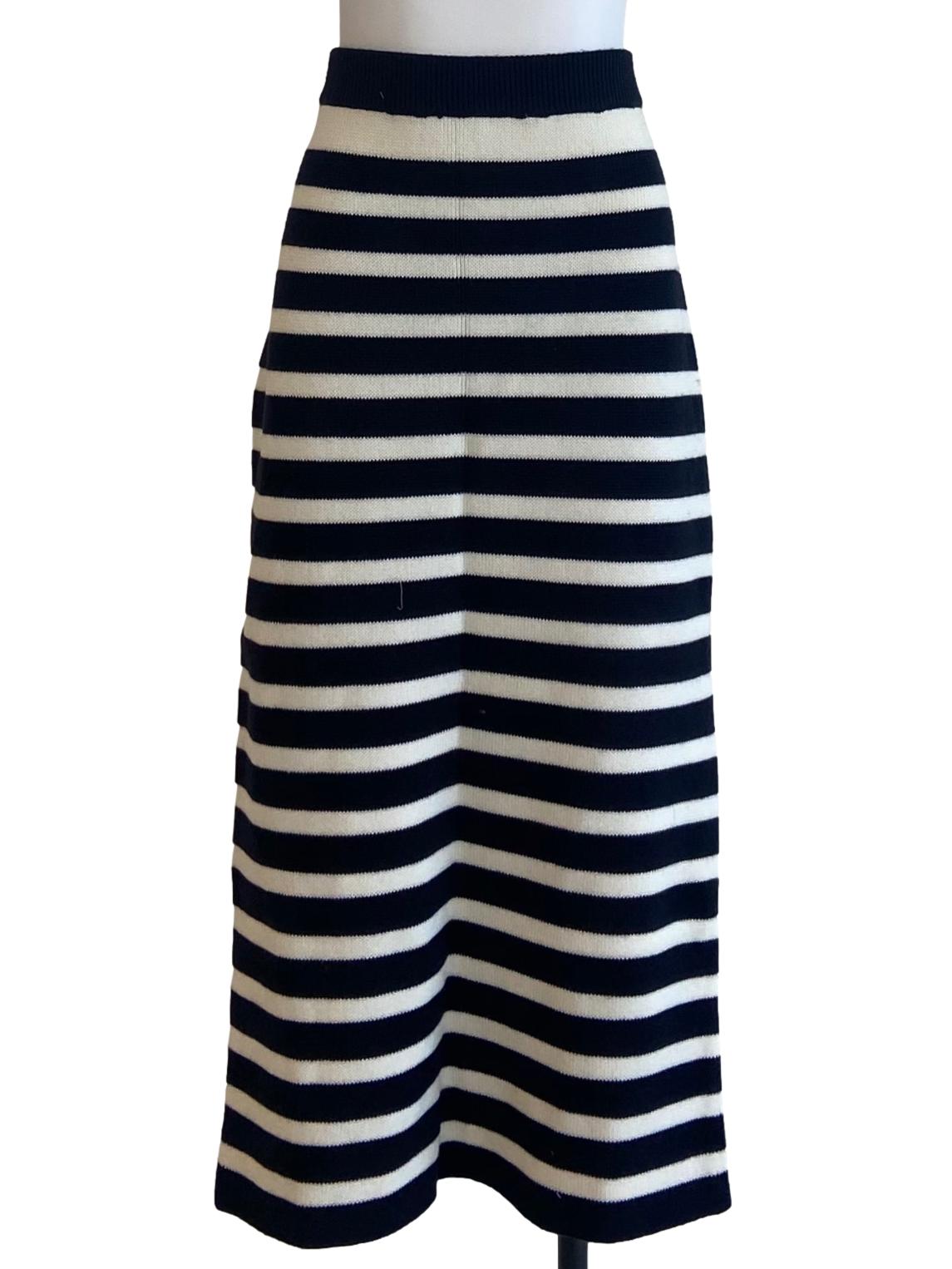 White & Denim Blue Stripe Pencil Skirt