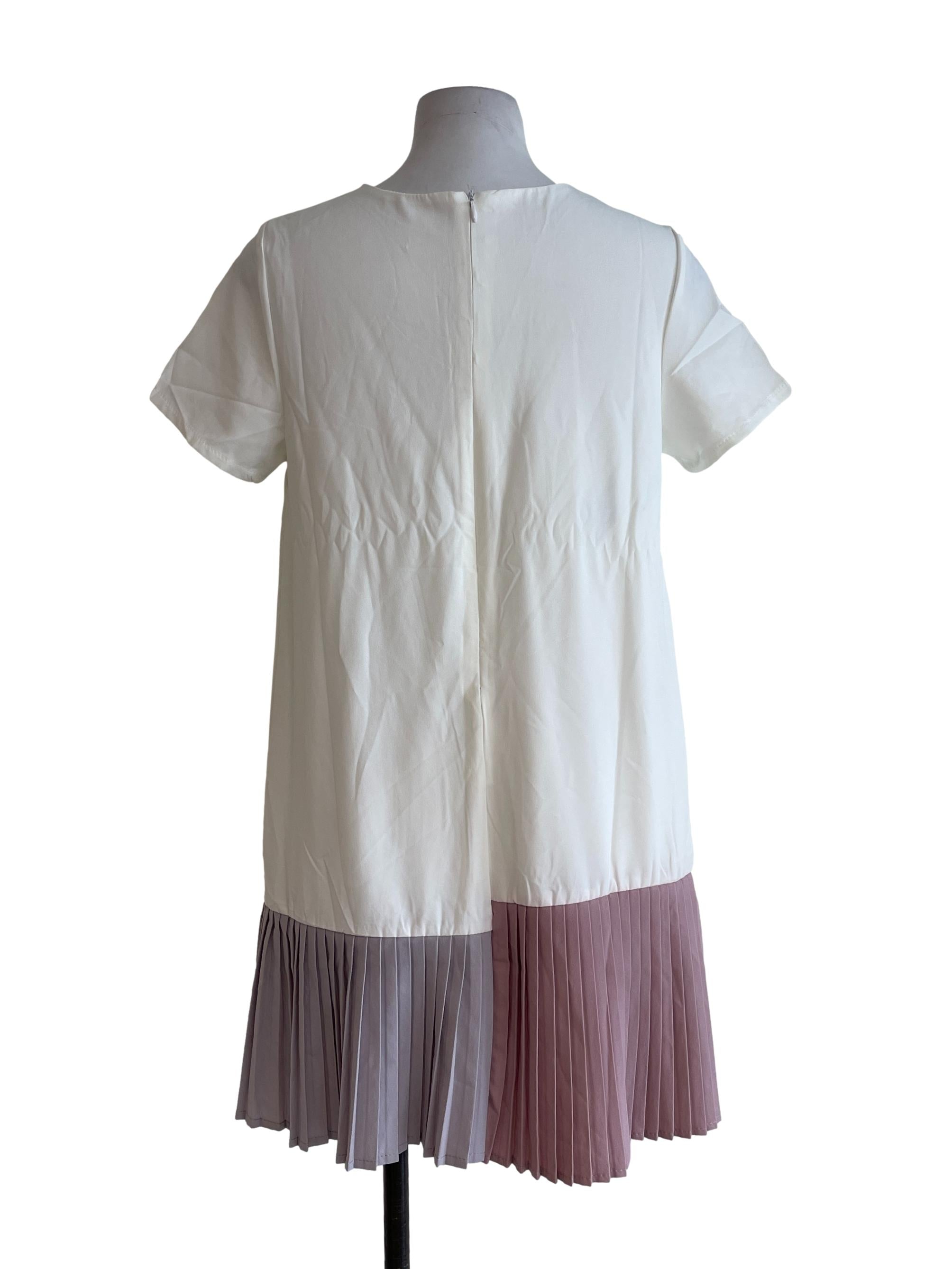 Dual Colour White Crepe Pleated Dress