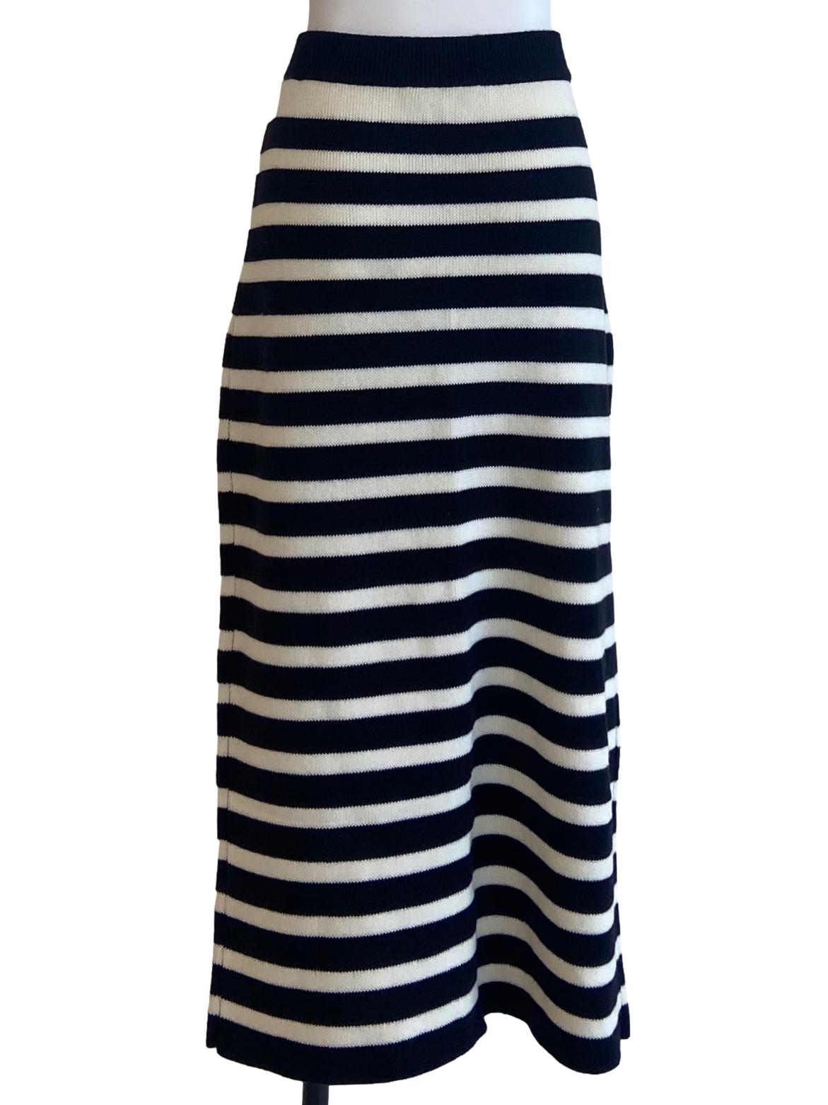 White & Denim Blue Stripe Pencil Skirt