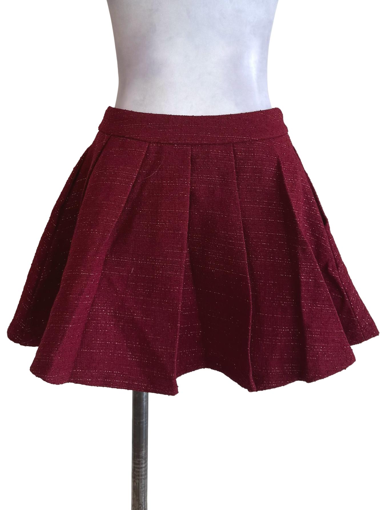 Cherry Red Tweed Mini Skirt