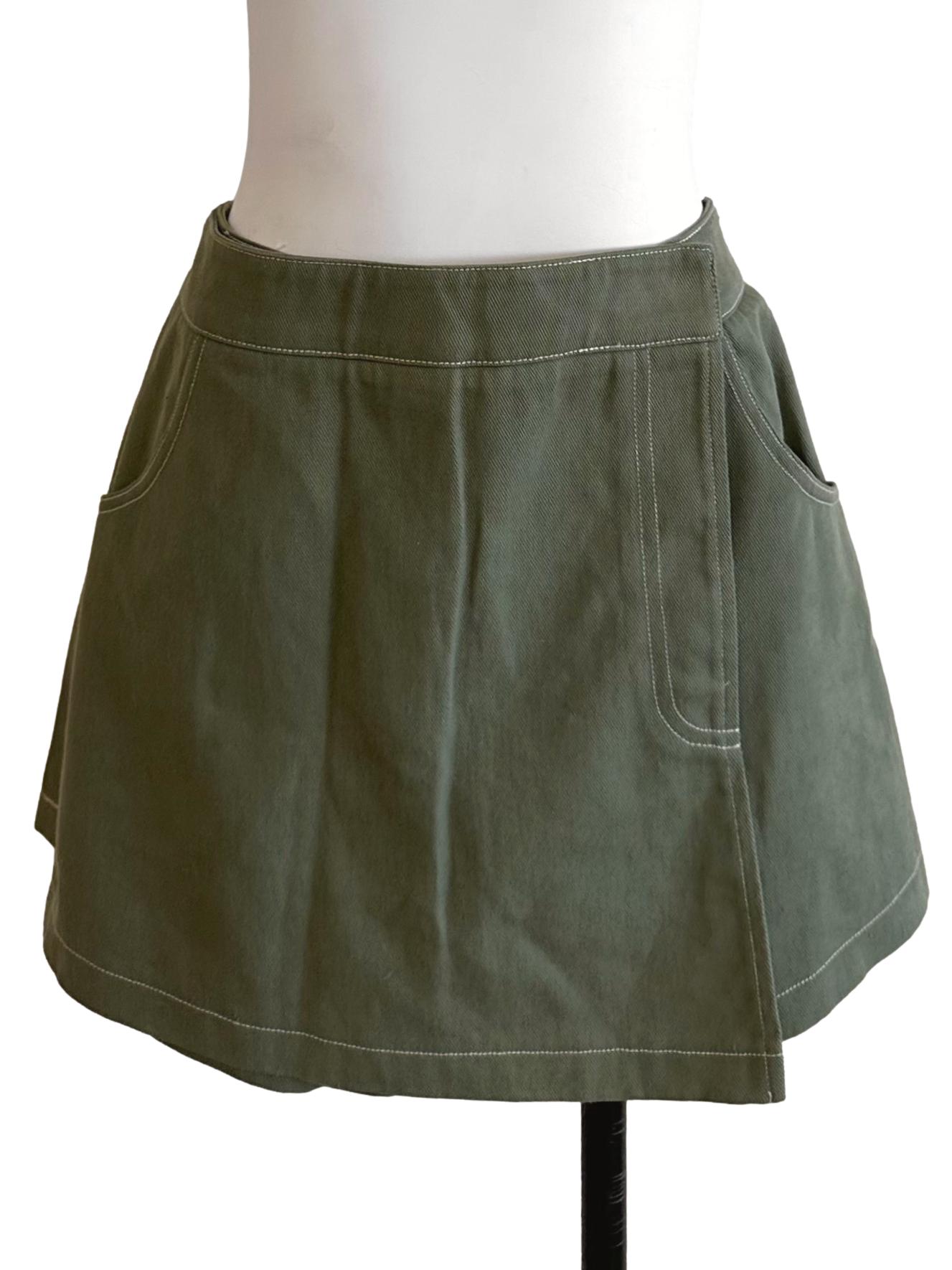 Olive Green Denim Skorts