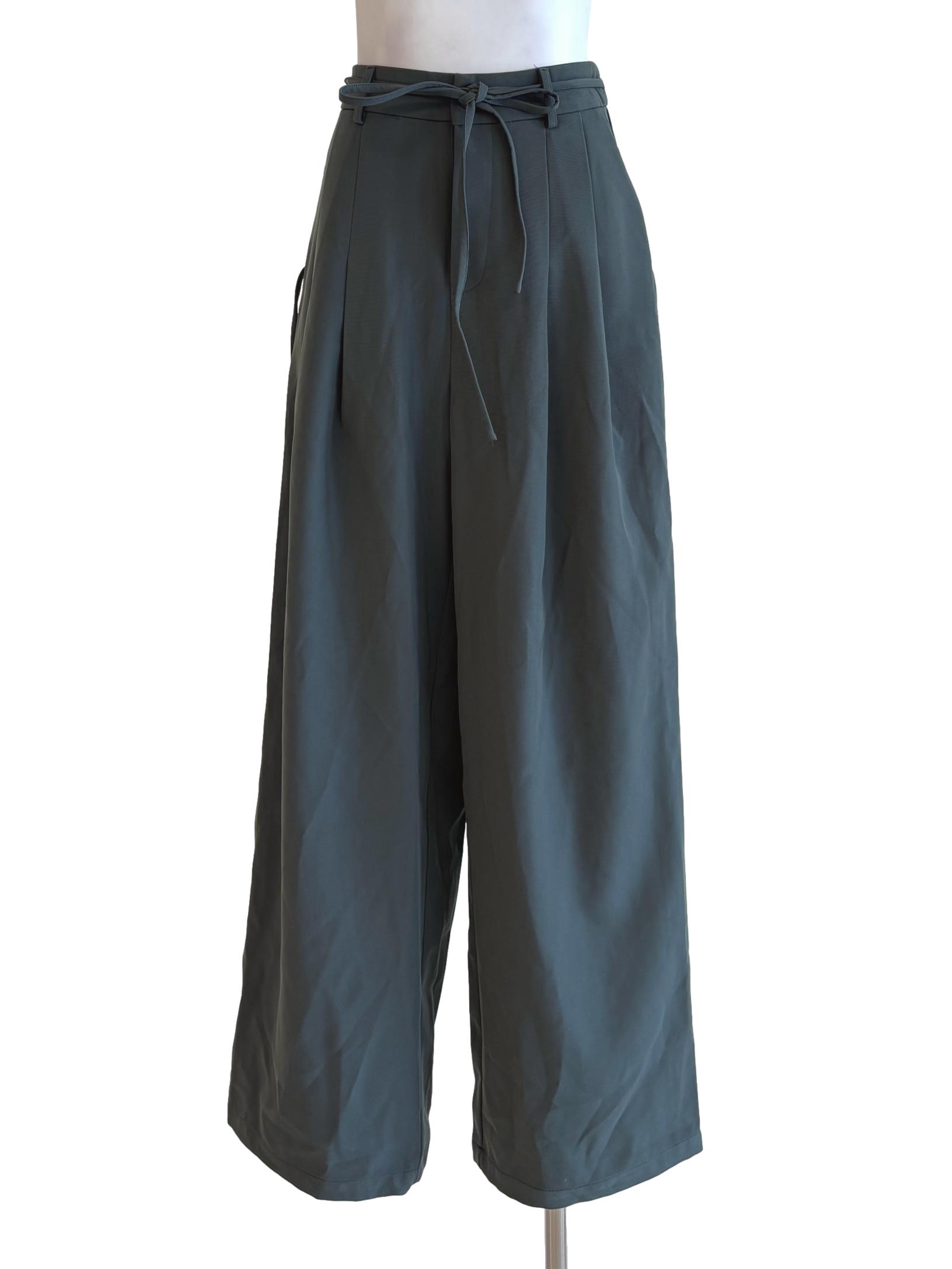 Basil Green Wide Leg Pleated Pants TTR
