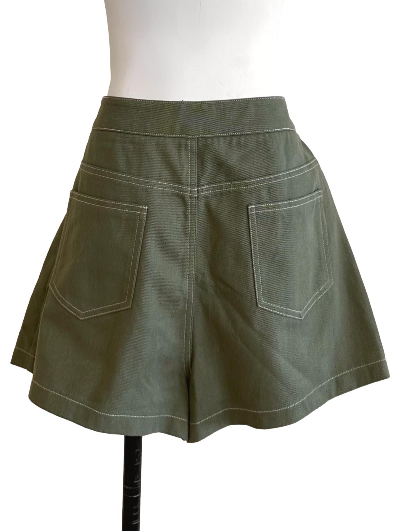 Olive Green Denim Skorts