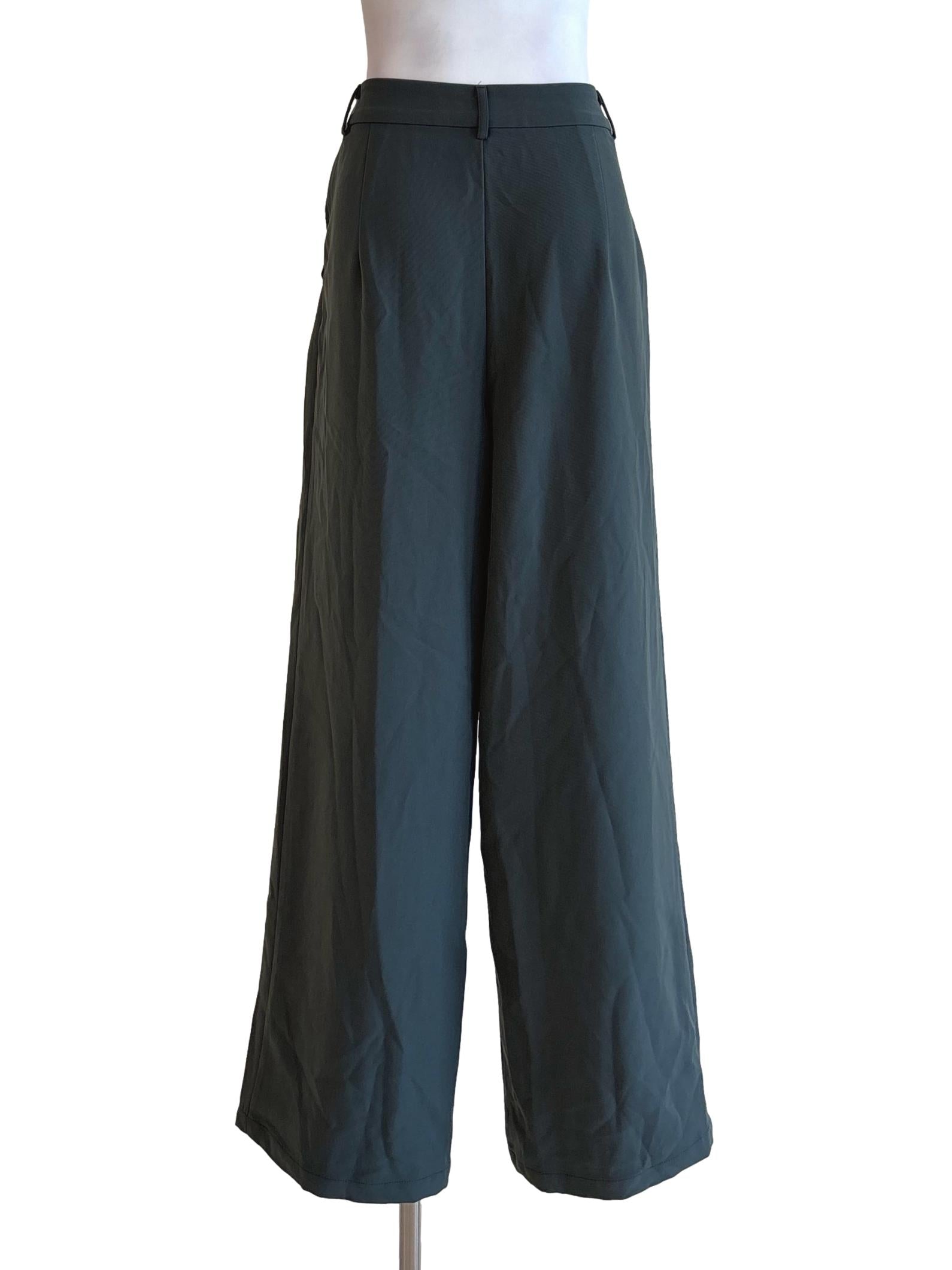 Basil Green Wide Leg Pleated Pants TTR