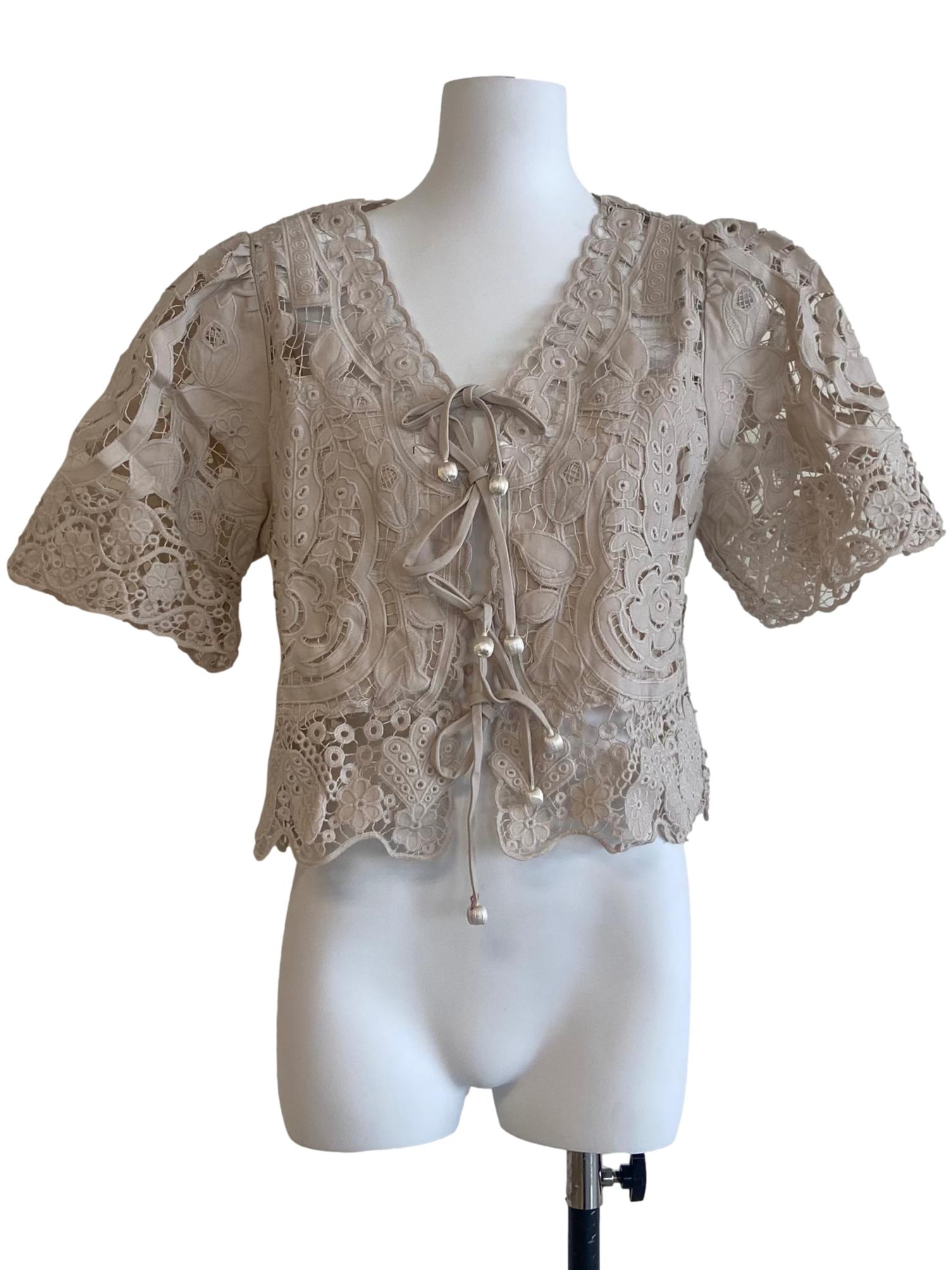 Parchment Beige Floral Lace Blouse